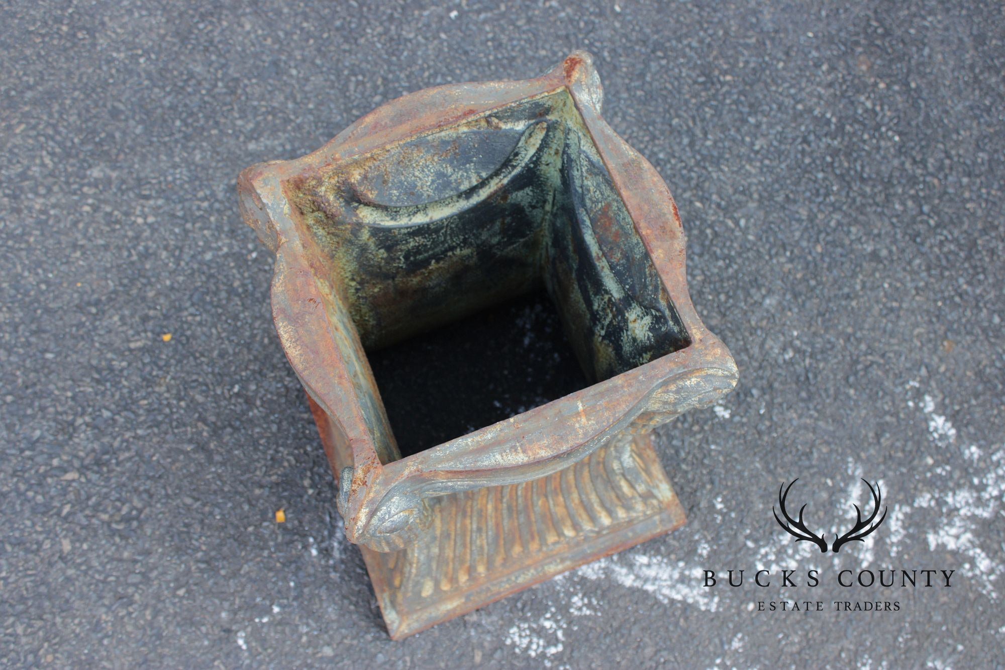 Neoclassical Style Pair Of Cast Iron Garden Planters Or Pedestal Bases