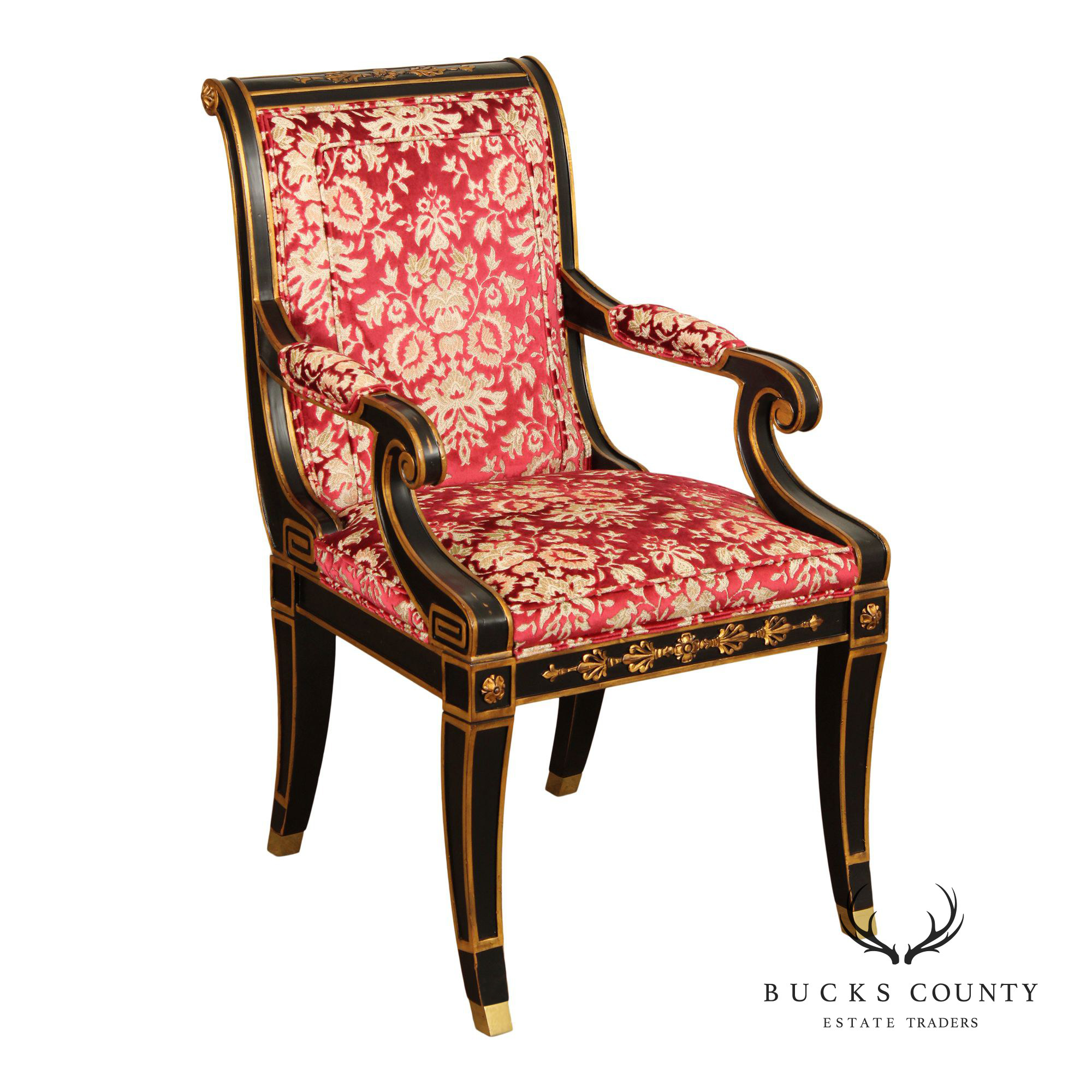 Karges Regency Style Ebonized and Partial Gilt Armchair