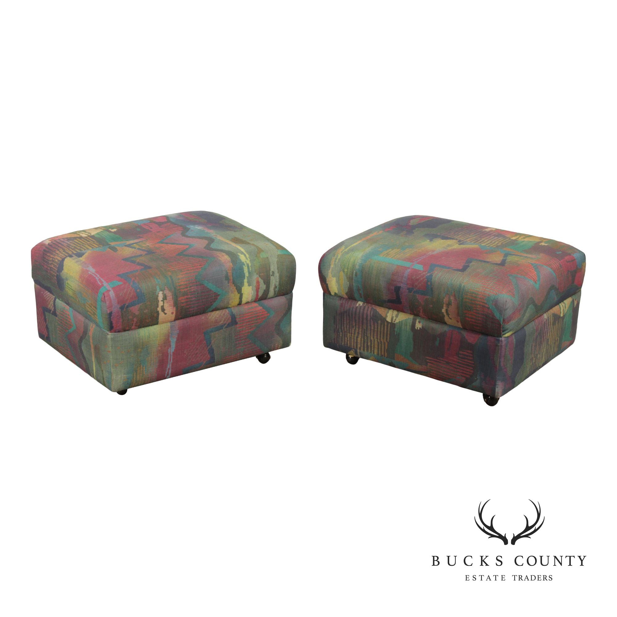 Sherrill Furniture Post Modern Pair of Rolling Ottomans