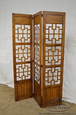 Mid Century Vintage Asian Style 3 Panel Room Divider Folding Screen