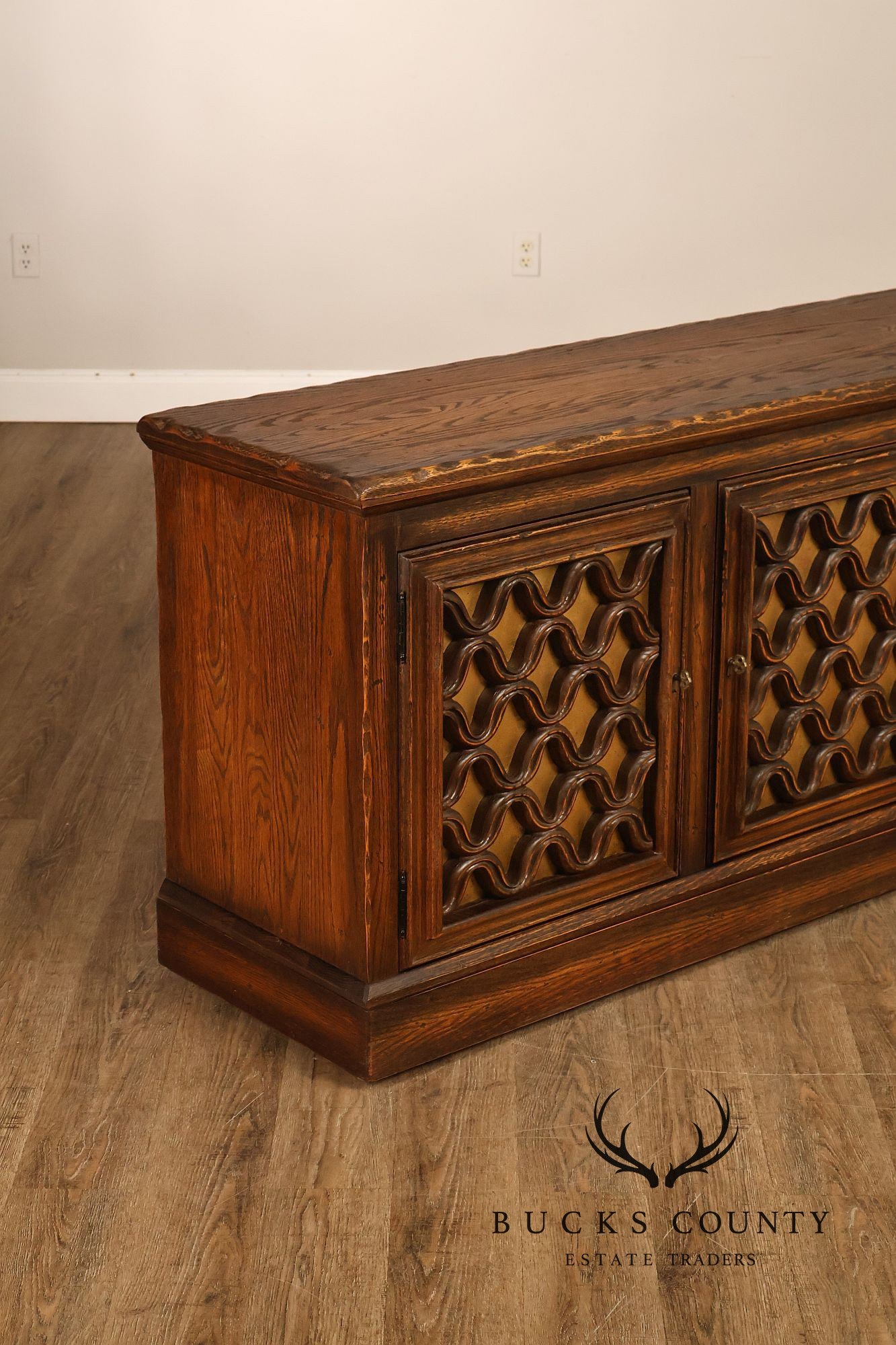 Jamestown Lounge Co. Colonnade Collection Vintage Sculpted Oak Long Credenza