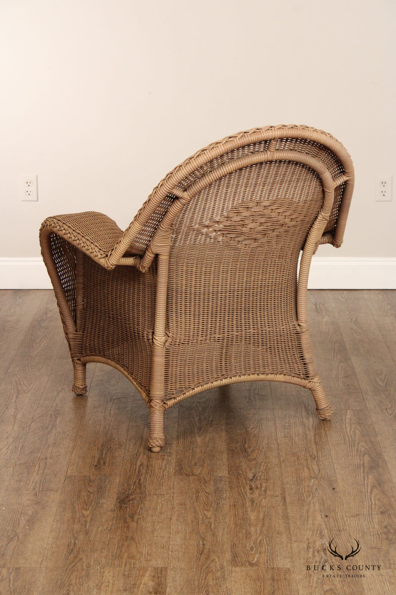 Victorian Style Woven Wicker Armchair and Ottoman