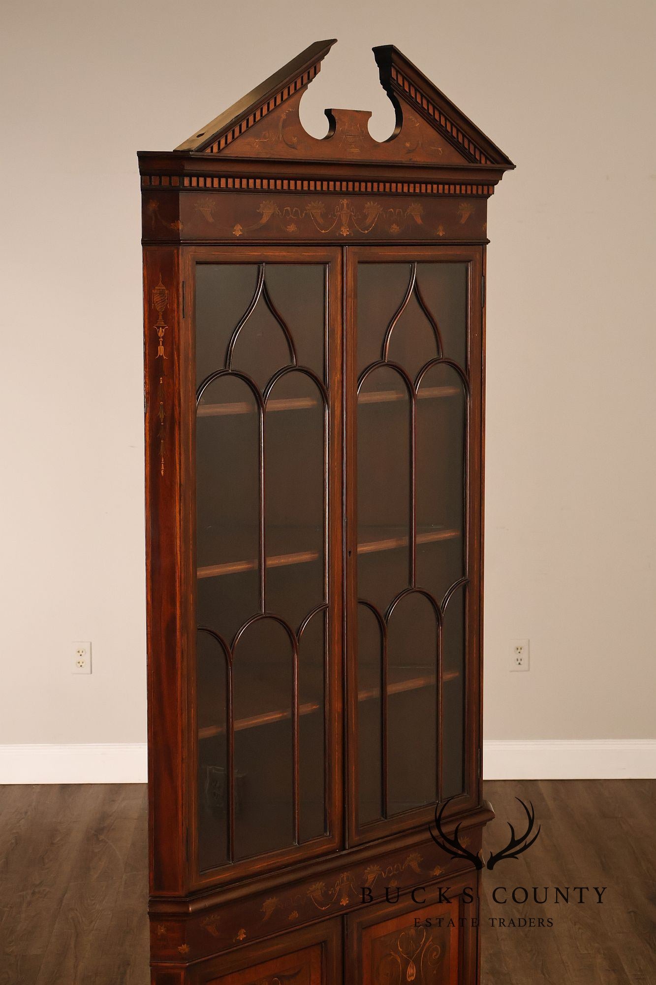 Antique Edwardian Inlaid Mahogany Corner Cabinet