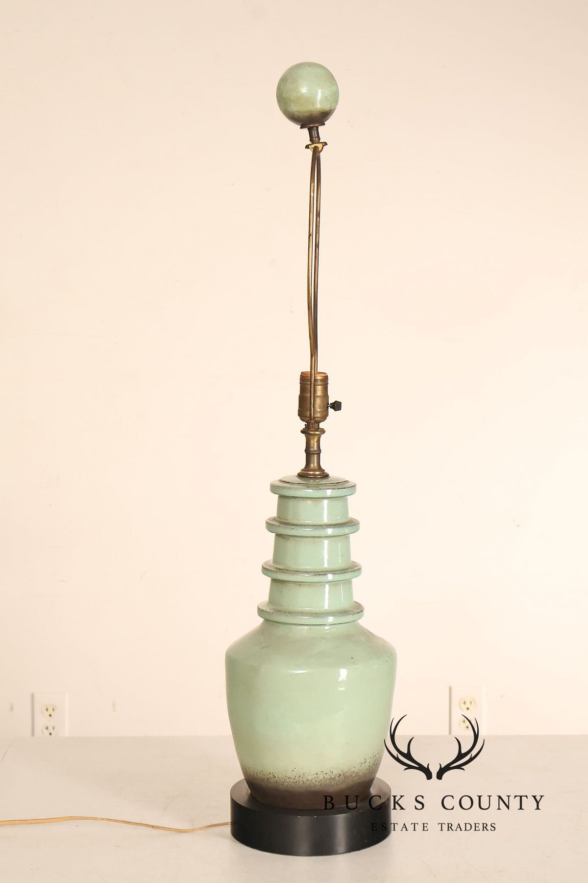 Asian Style Pair of Celadon Table Lamps
