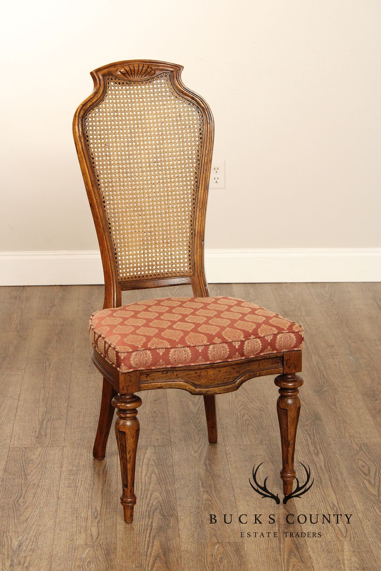 Italian Provincial Style Set of Eight Walnut Cane Back Dining Chairs