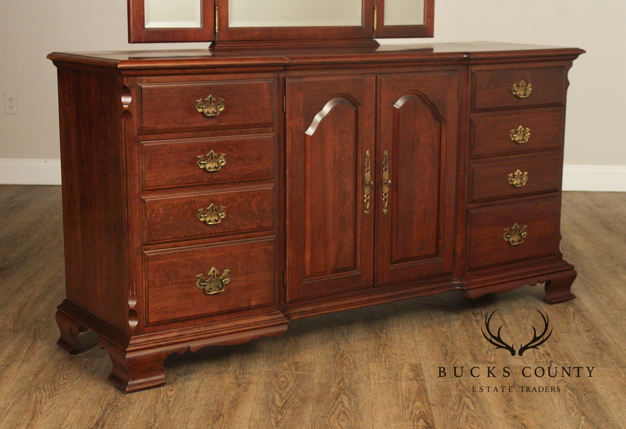 Pennsylvania House Chippendale Style Cherry Long Dresser with Mirror