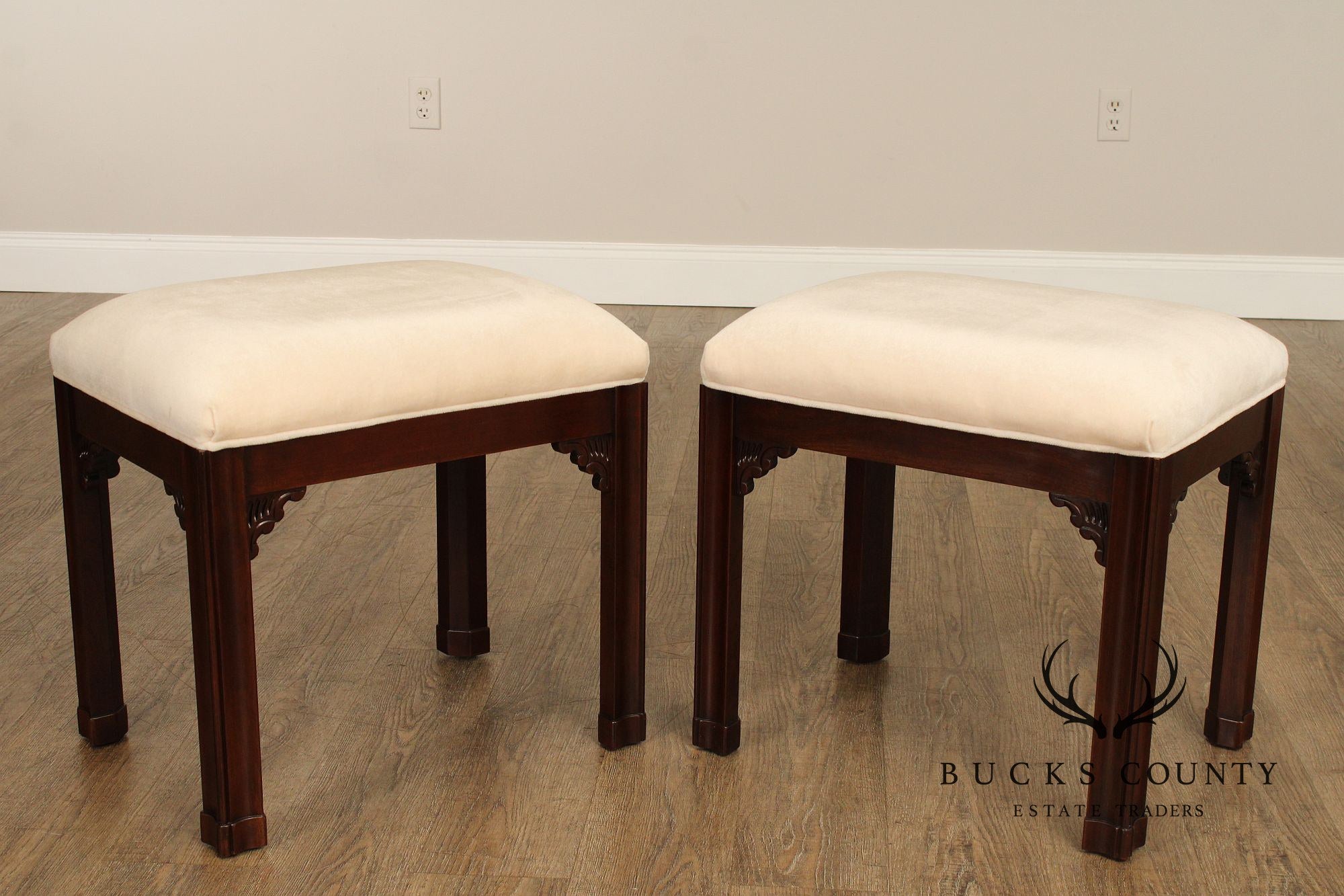 Harden Furniture Chippendale Style Pair of Mahogany Benches