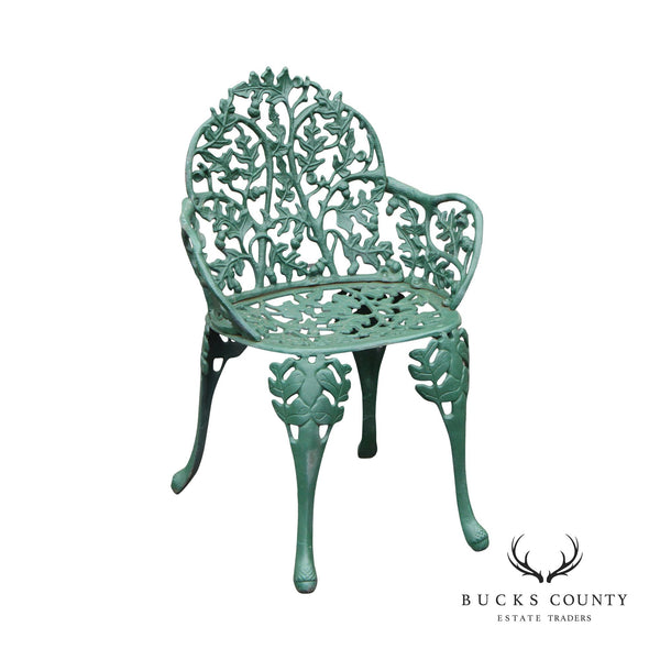 English Traditional Cast Iron Oak and Acorn Outdoor Garden Chair