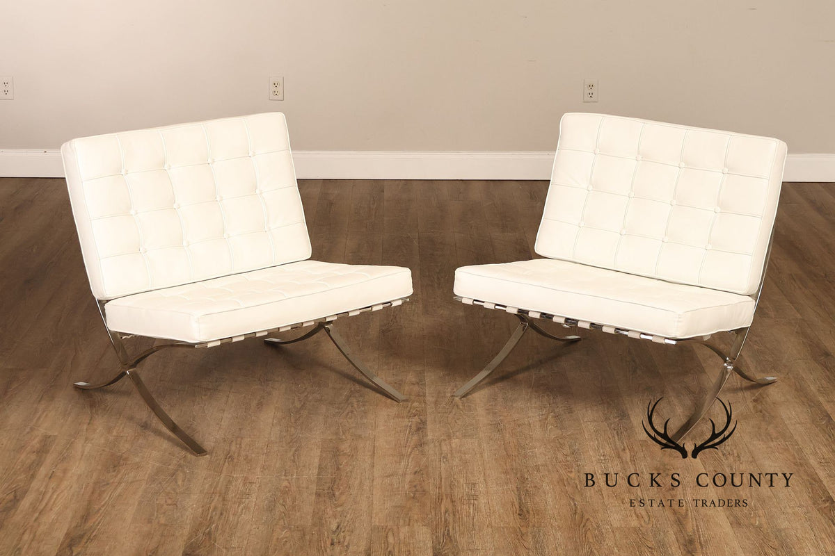 Mid Century Modern Pair of White Barcelona Chairs