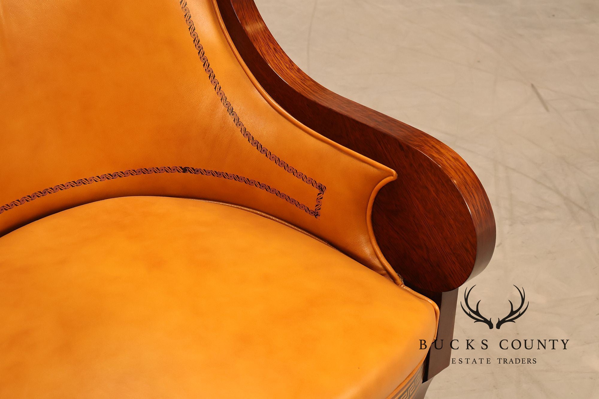 Neoclassical Empire Style Pair Of Mahogany And Leather Armchairs