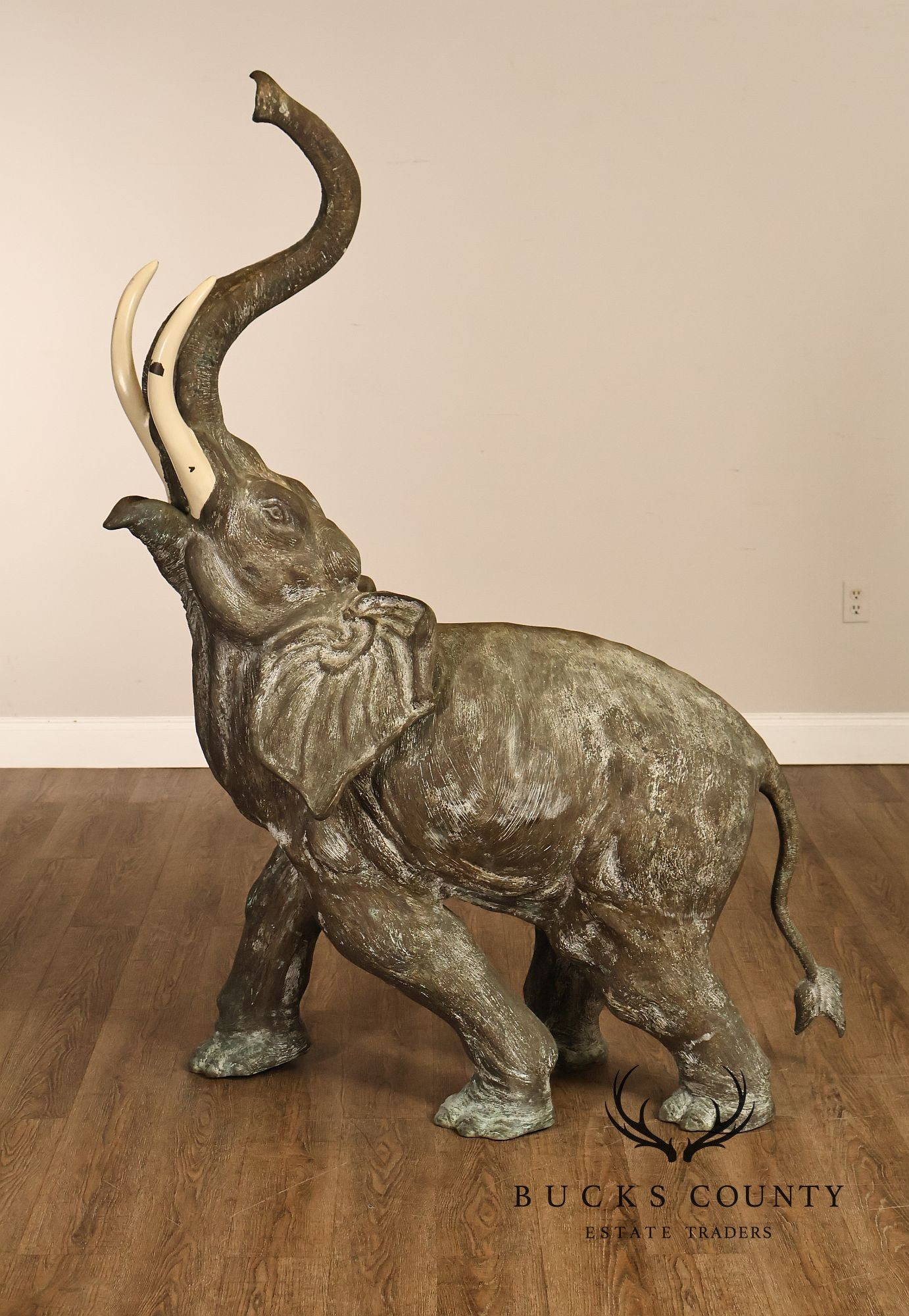 Monumental Cast Bronze Raised Trunk Elephant Garden Statue