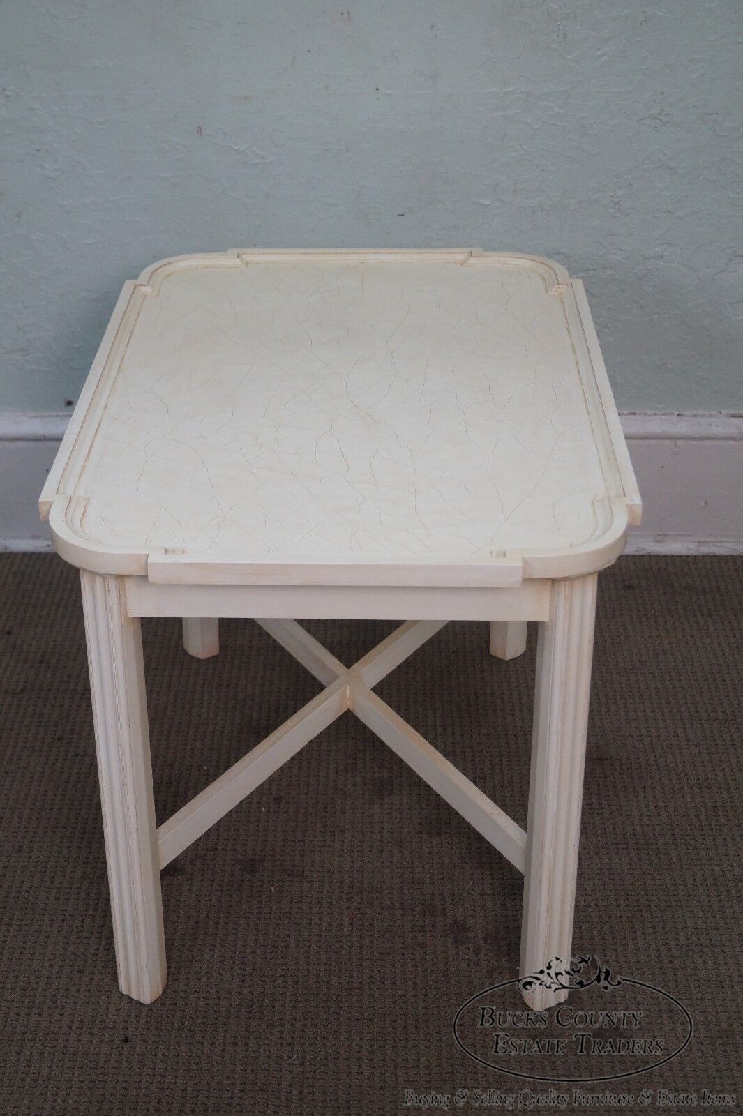 Custom Crackle Painted Finish Chippendale Style Side Table