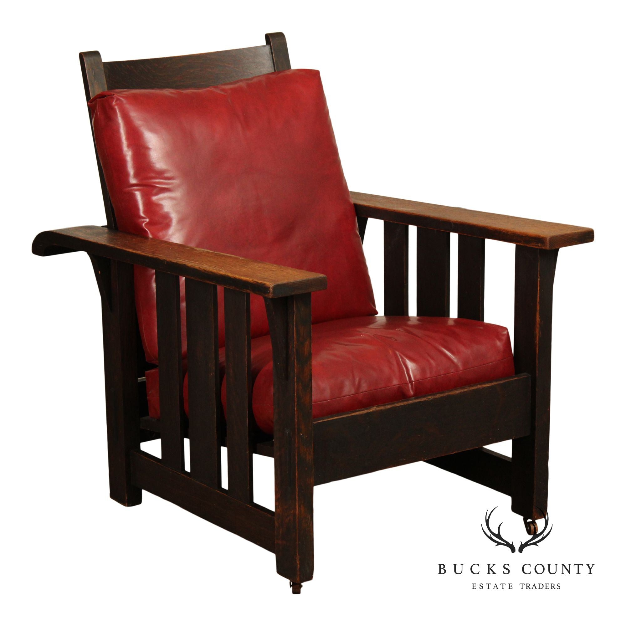 Stickley Brothers Antique Mission Oak and Leather Morris Armchair