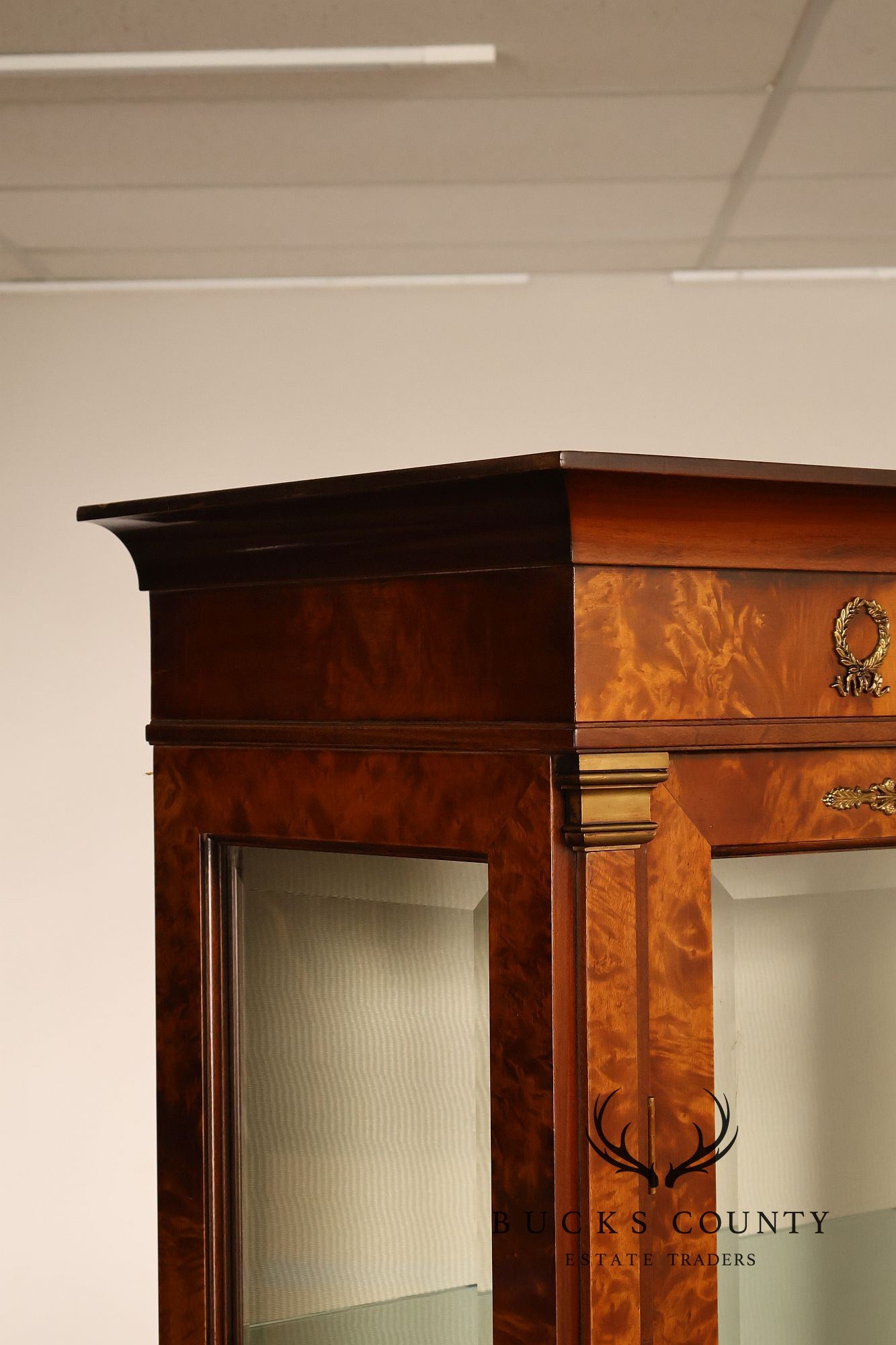 French Empire Style Burl Wood Vitrine Display Cabinet