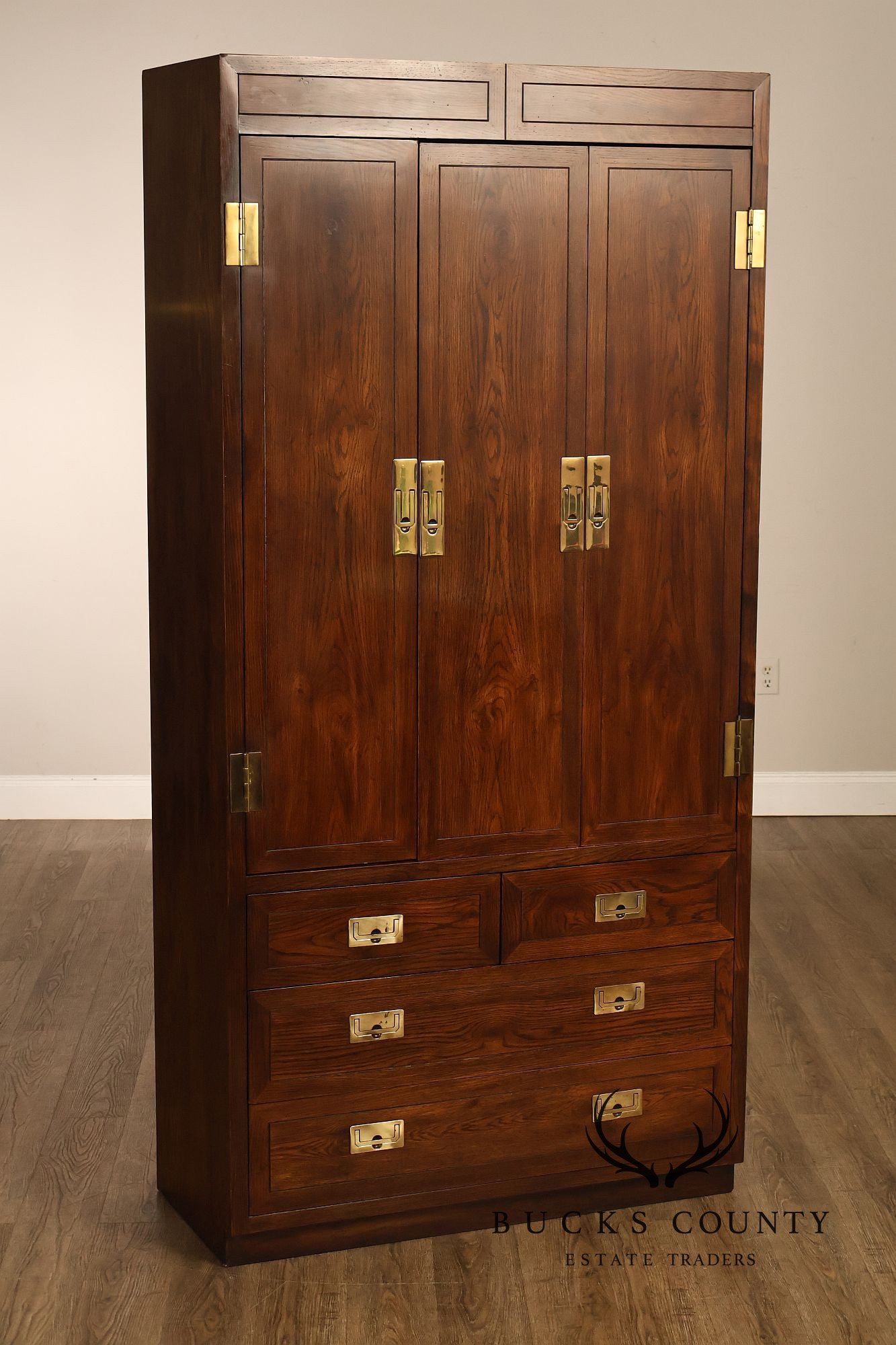 Henredon Scene One Campaign Style Walnut Armoire Chest