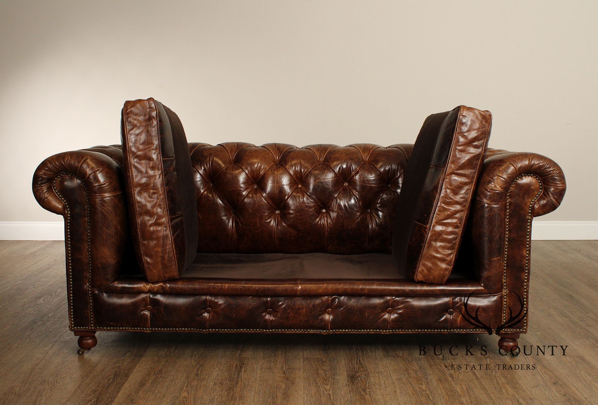 Restoration Hardware Brown Leather 'Kensington' Chesterfield Sofa