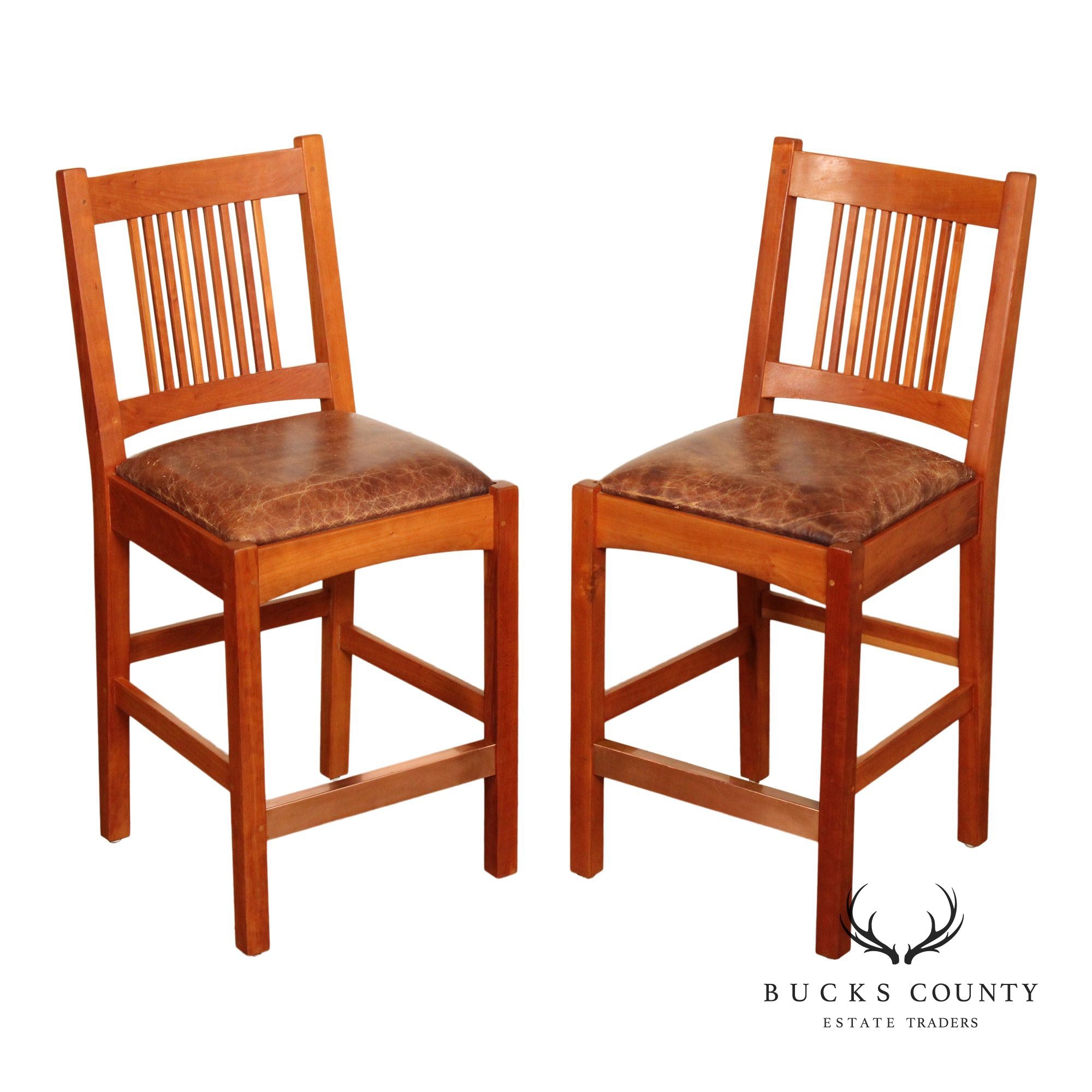 Stickley Mission Collection Pair Of Spindle Back Counter Stools