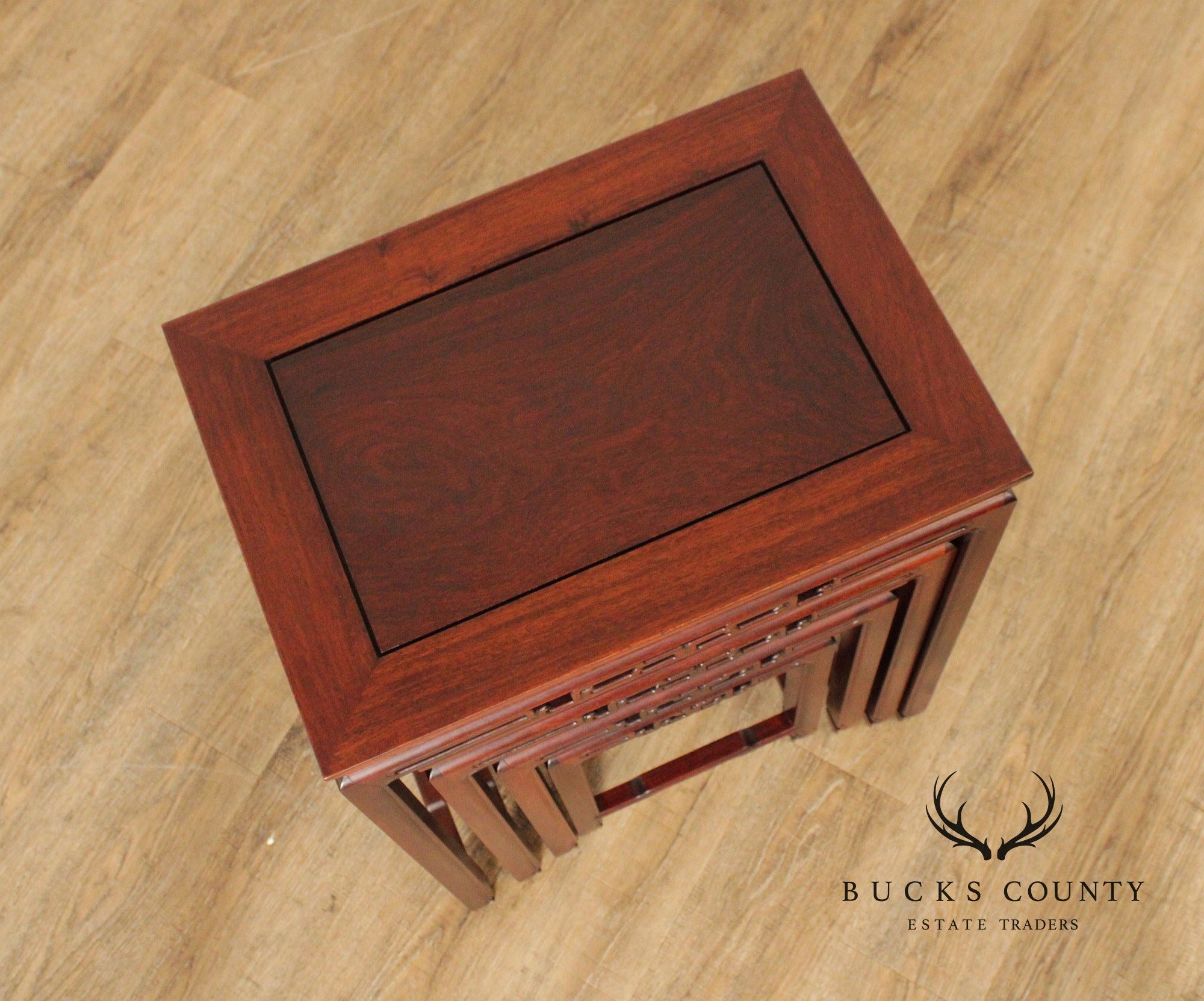 Chinese Vintage Set of Four Carved Rosewood Nesting Tables