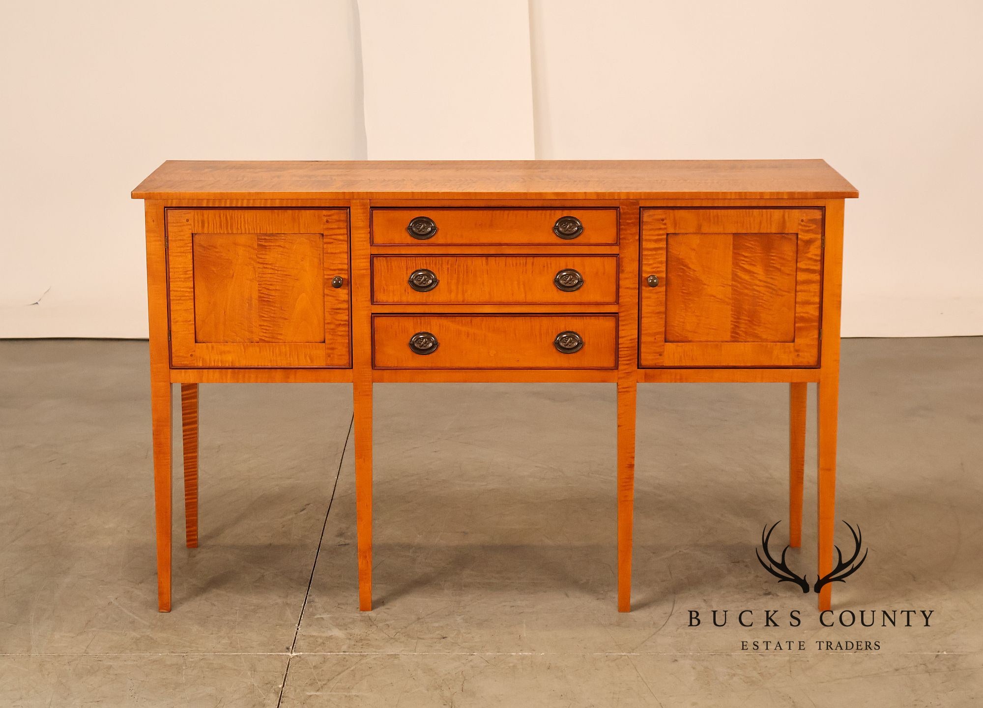 Eldred Wheeler Tiger Maple Tapered Leg Sideboard