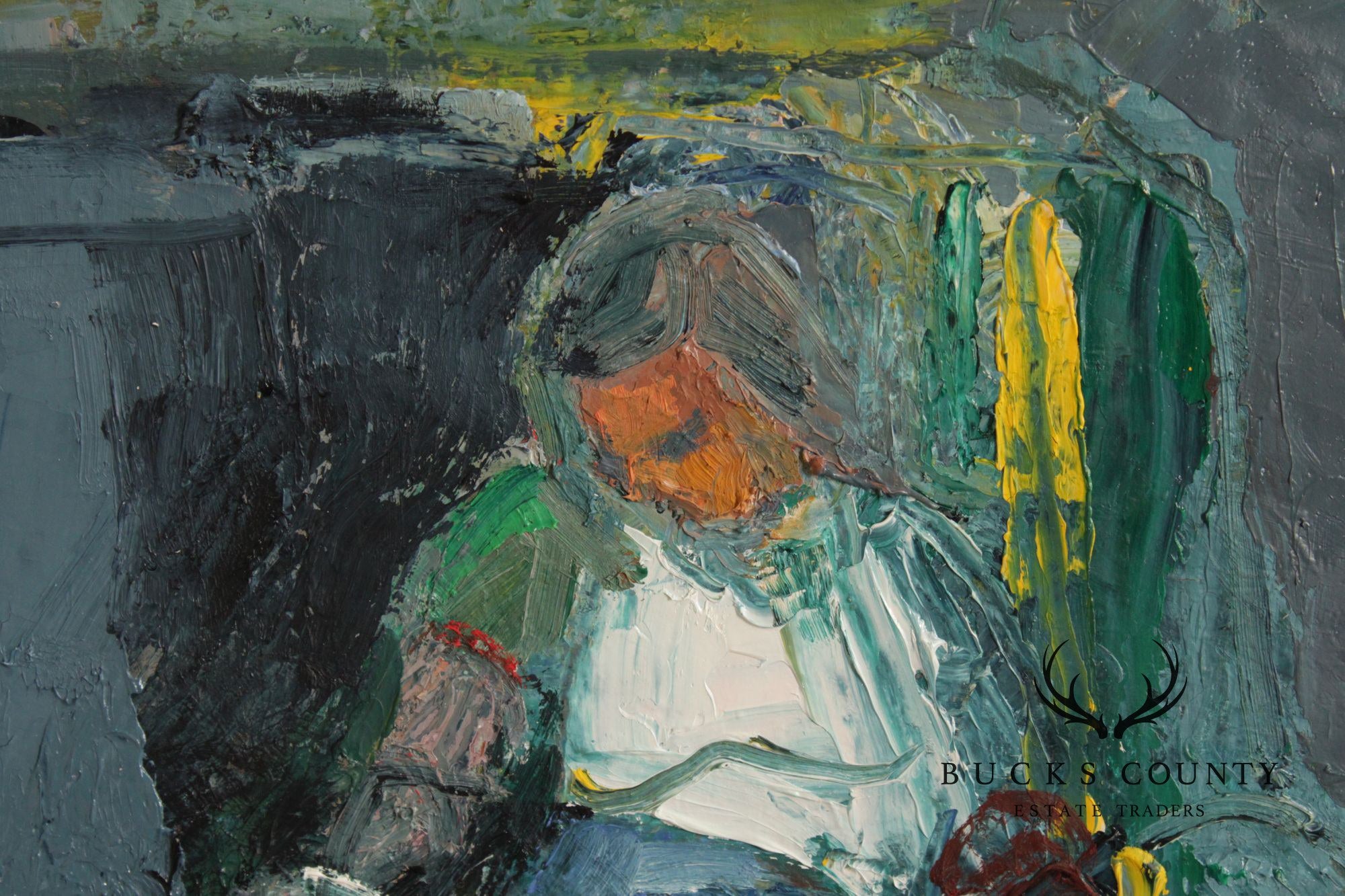 Dee Jenkins Abstract Oil Painting, 'Man on Train'