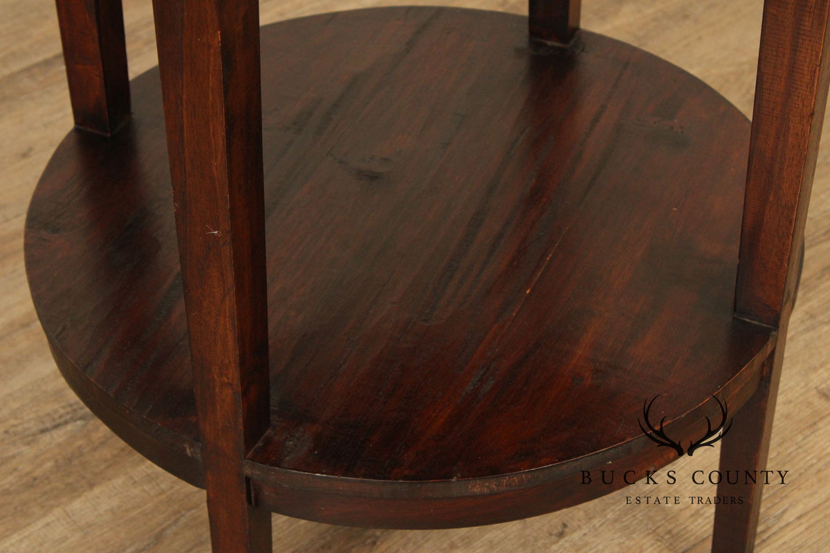 Rustic Round Two-Tier Hardwood Side Table