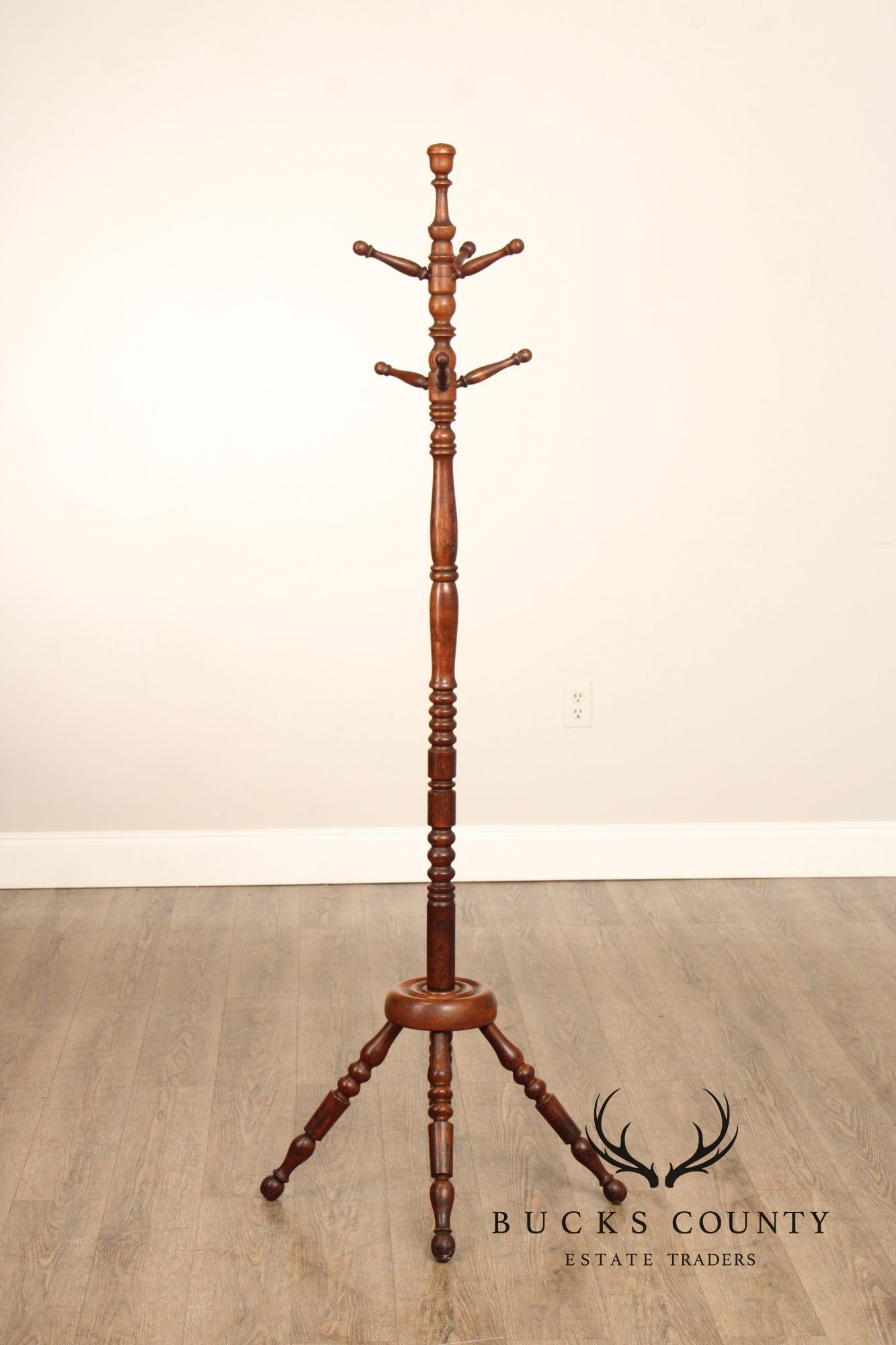 Antique Bobbin Turned Oak Hat Rack