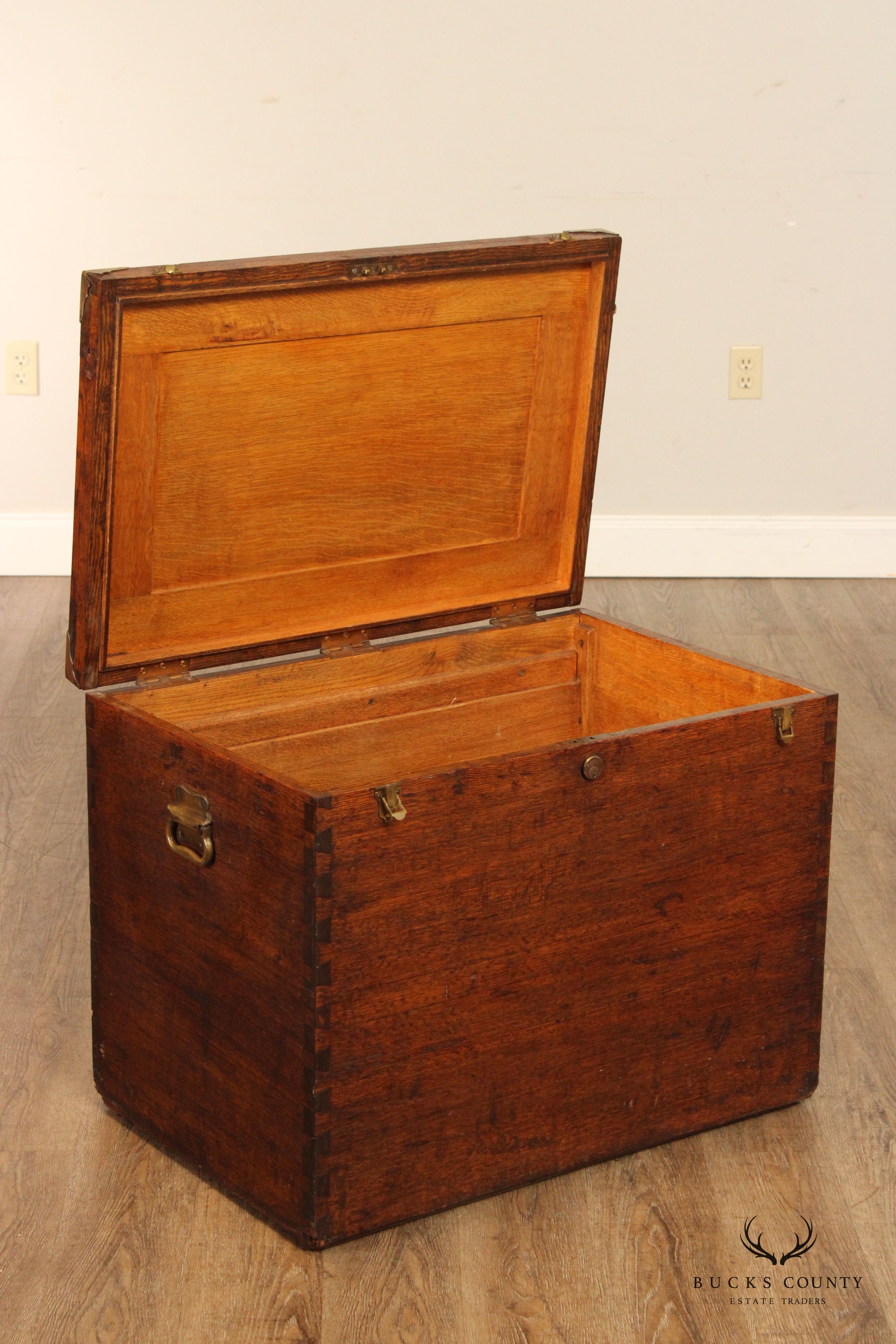 Campaign Style Antique Oak Dovetailed Chest