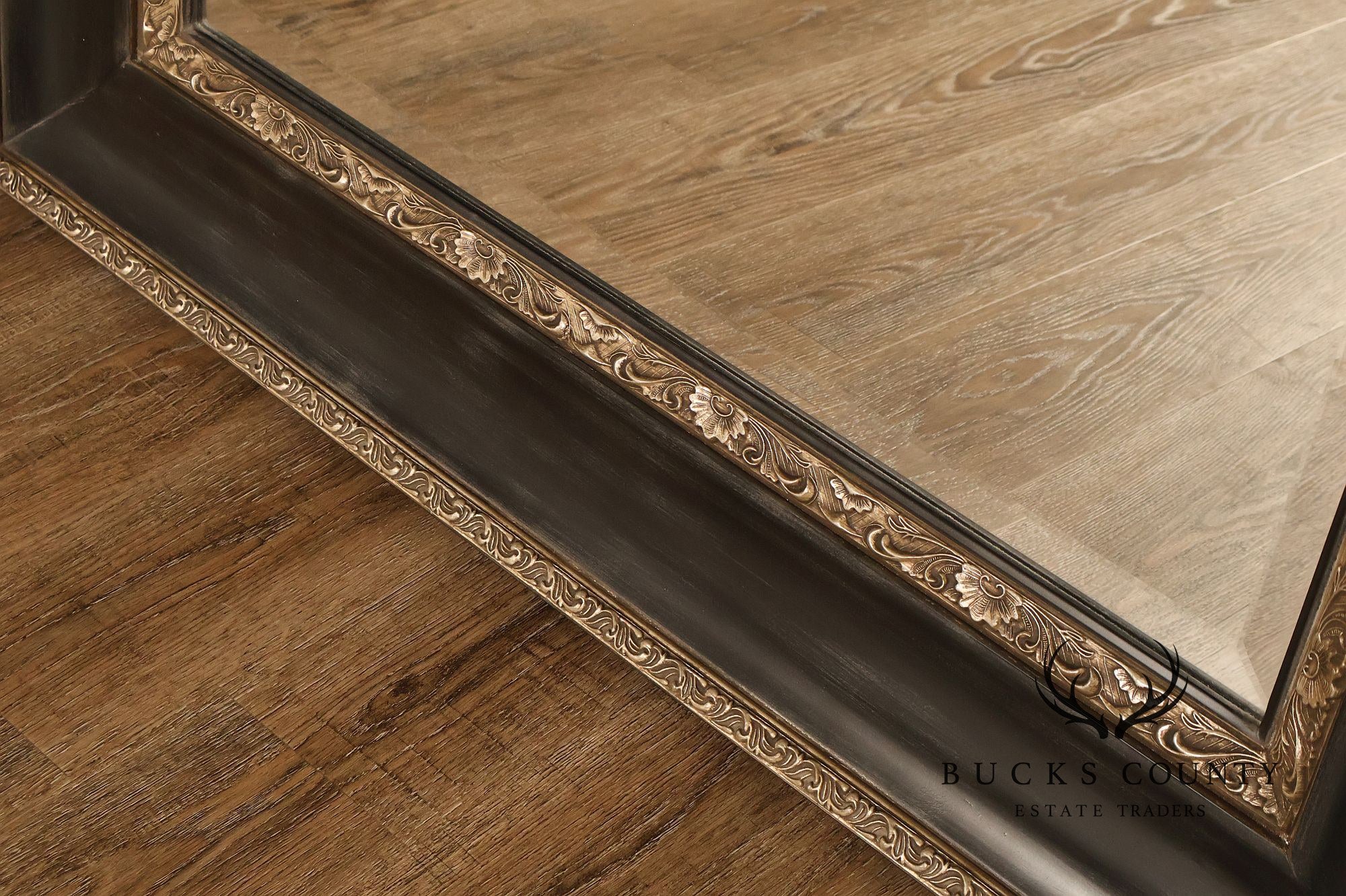Large Black And Silver Beveled Wall Mirror