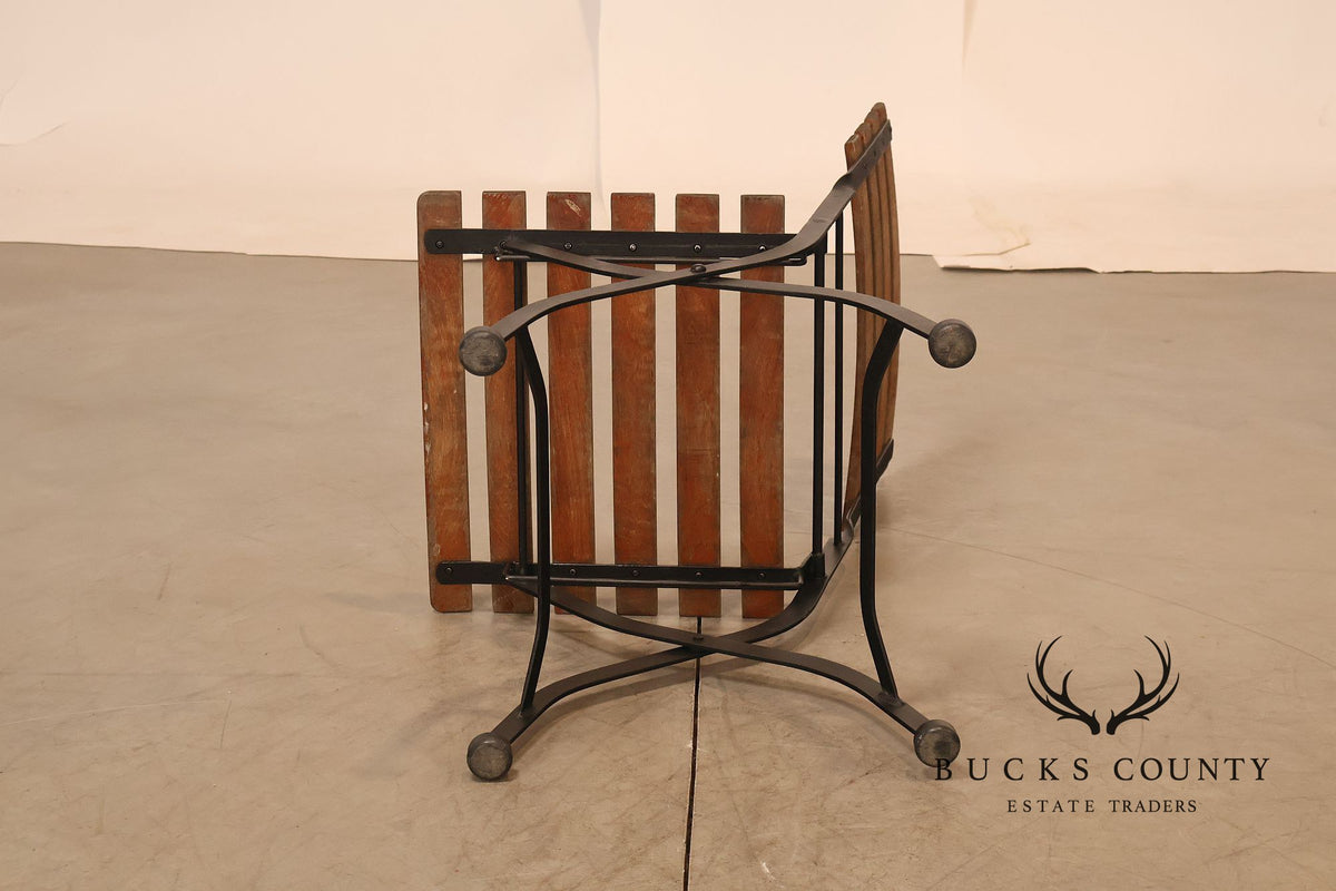 French Style Set of Four Teak and Wrought Iron Bistro Chairs