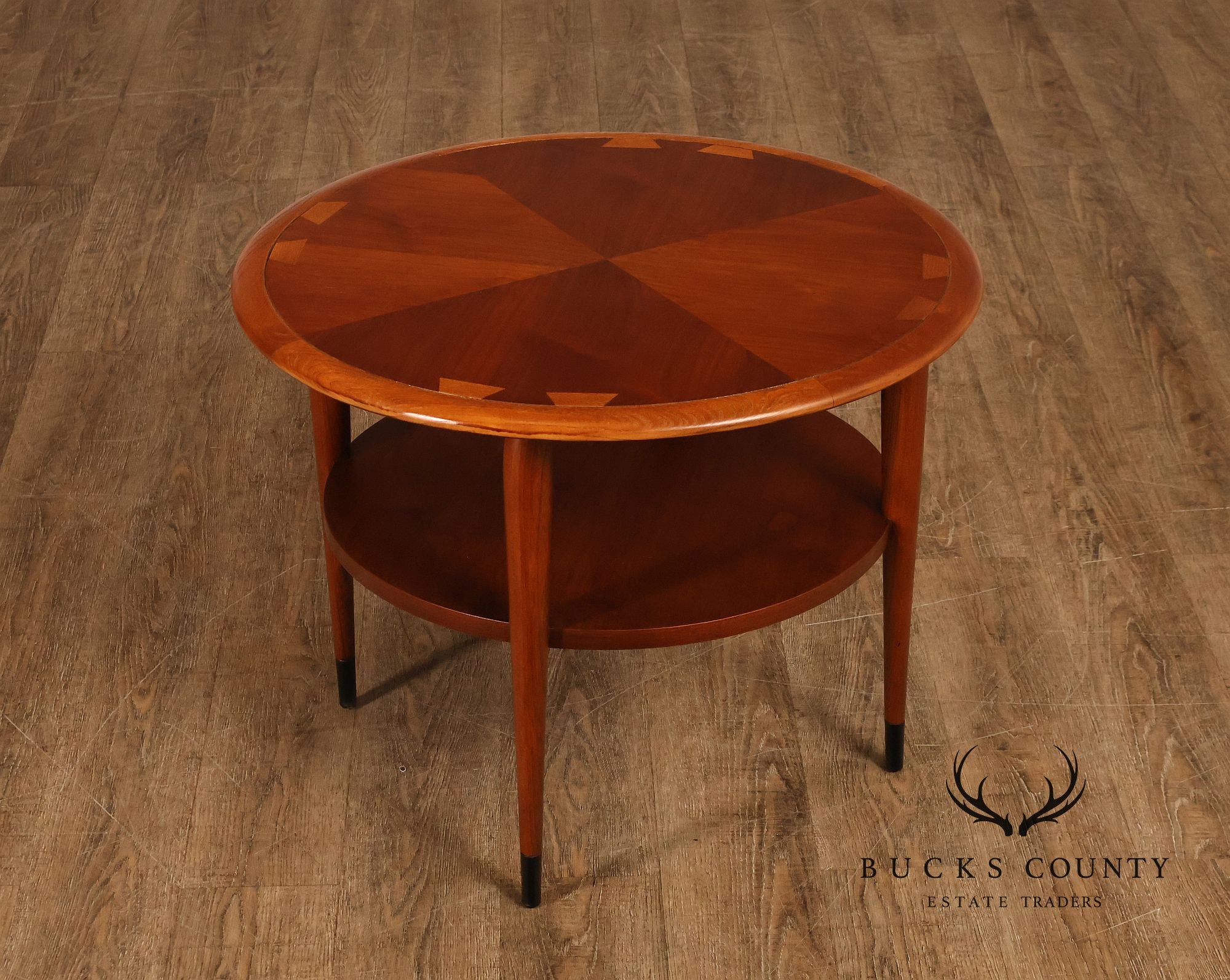 Lane Acclaim Mid Century Modern Walnut And Oak Round Two-Tier Side Table