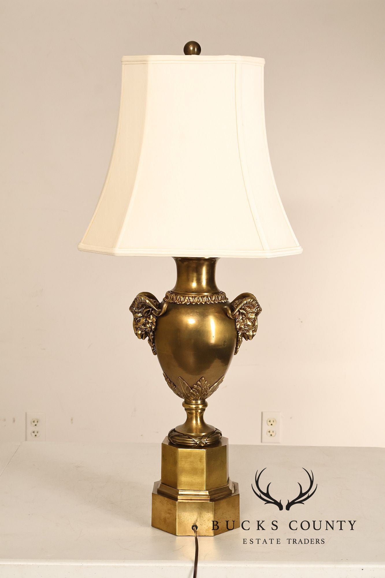 Chapman Vintage Pair of Brass Ram's Head Table Lamps
