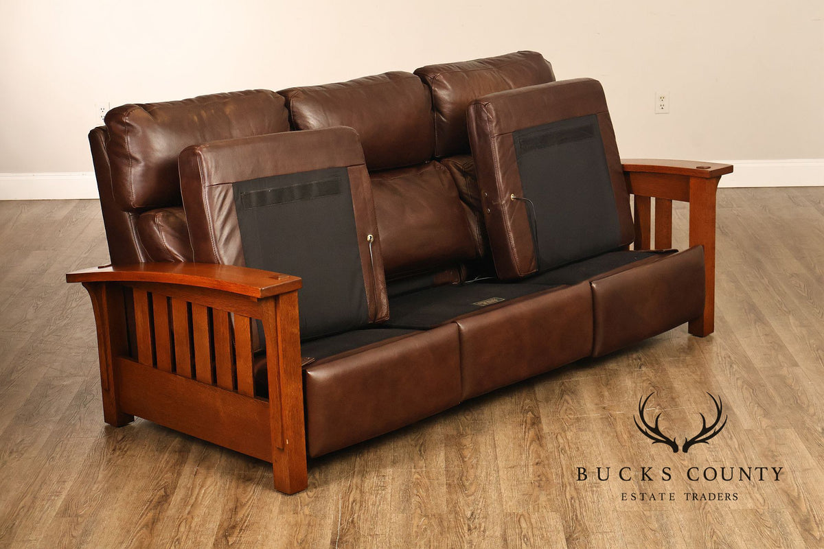 Stickley Orchard Street Mission Oak Leather Power Motion Sofa