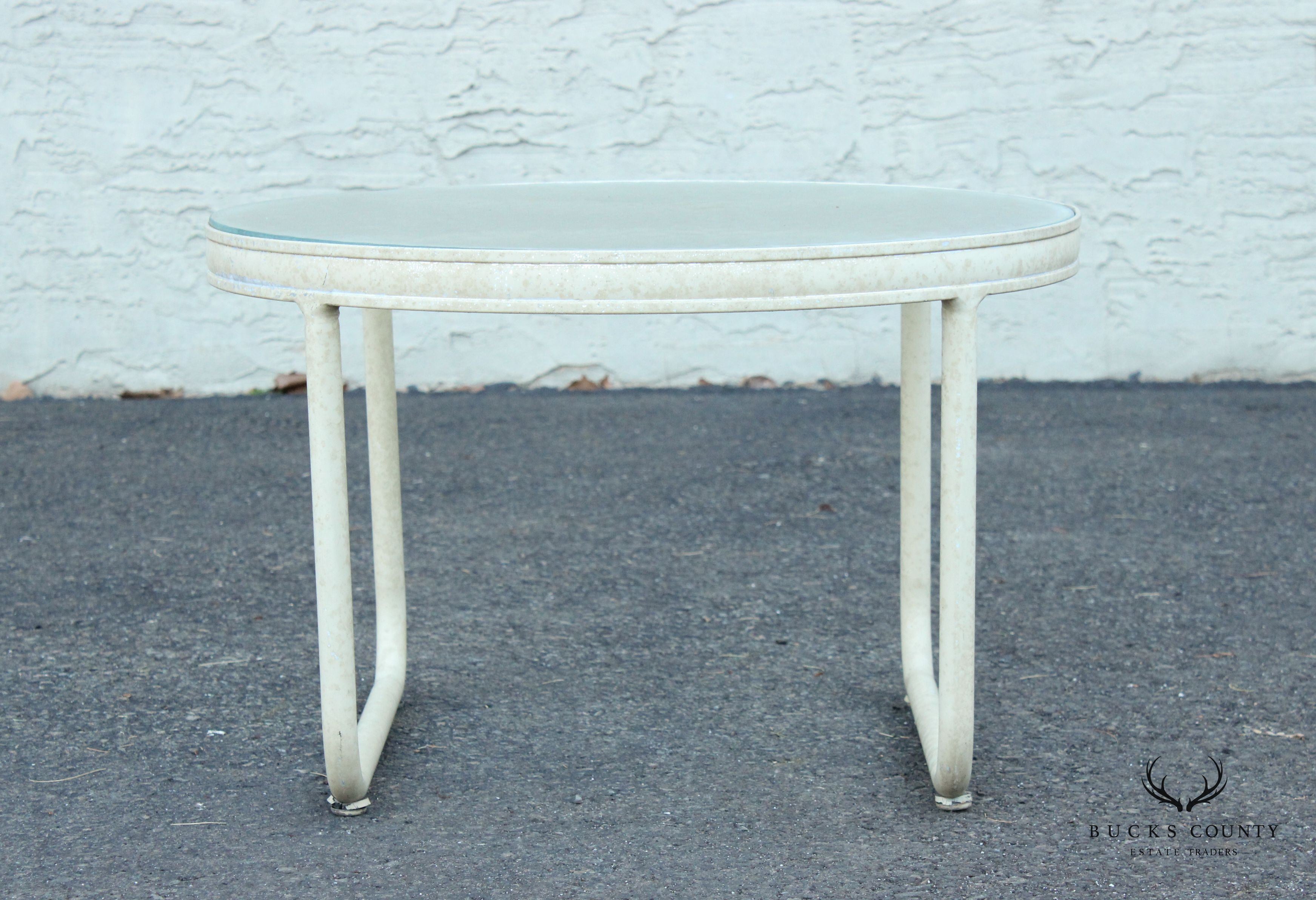 Mid Century Modern Round Glass Top Aluminum Outdoor Patio Side Table