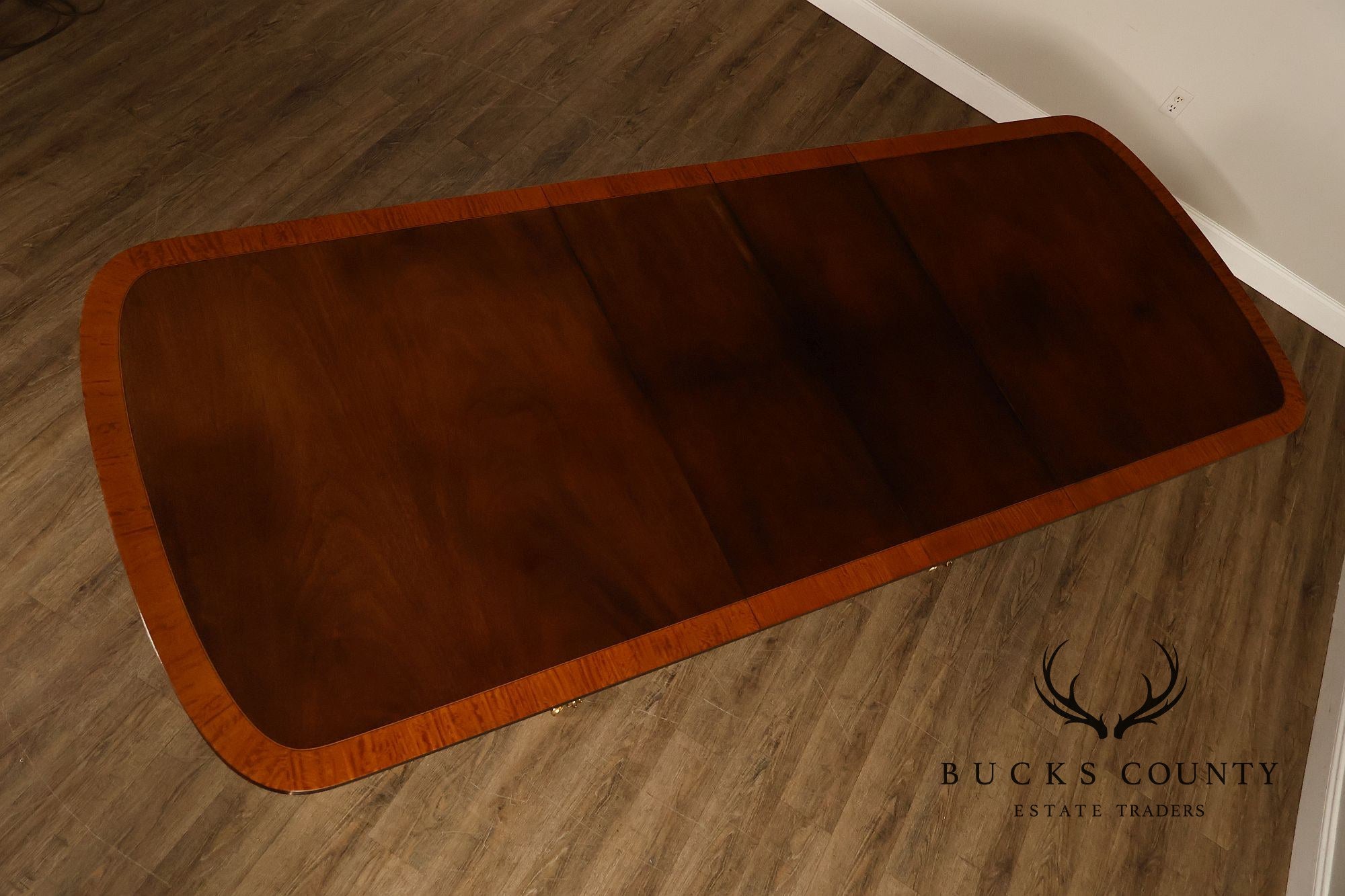 Federal Style Vintage Banded Mahogany Double Pedestal Dining Table