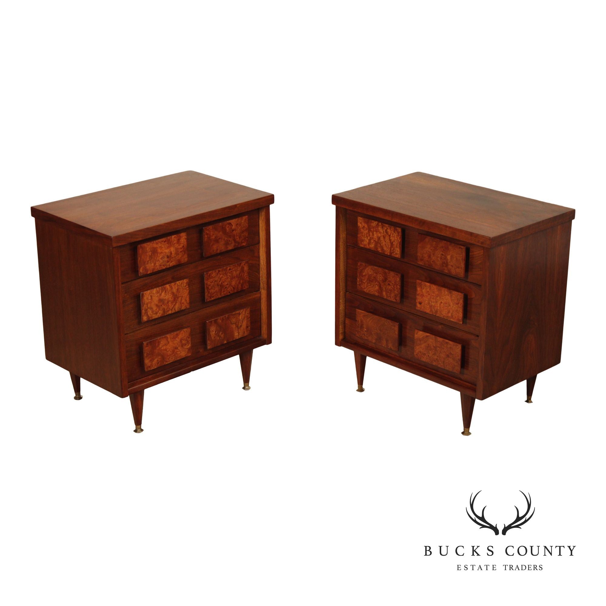 Mid Century Modern Pair of Walnut Nightstands