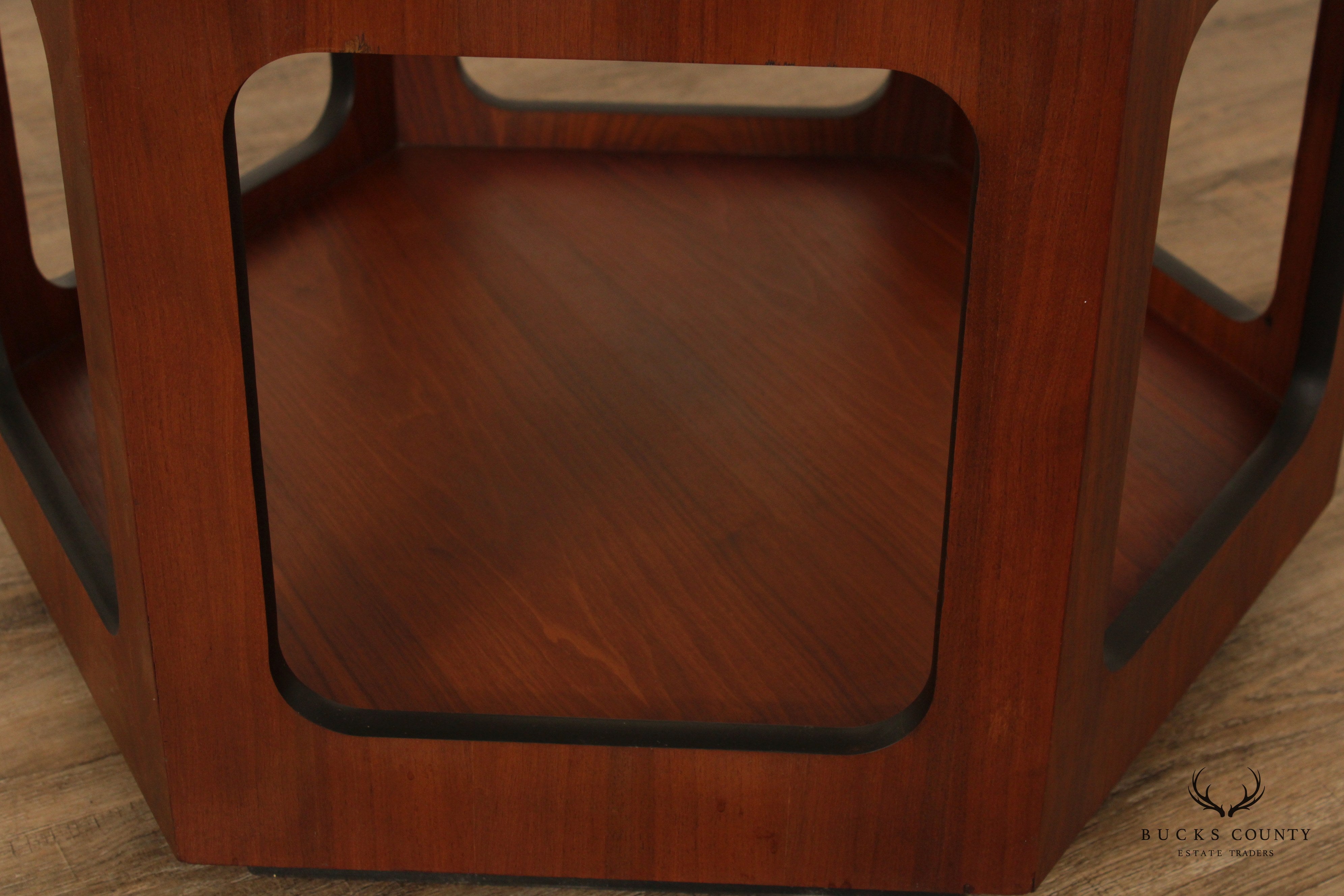 Lane 'Altavista' Mid Century Modern Pair of Walnut and Glass Side Tables