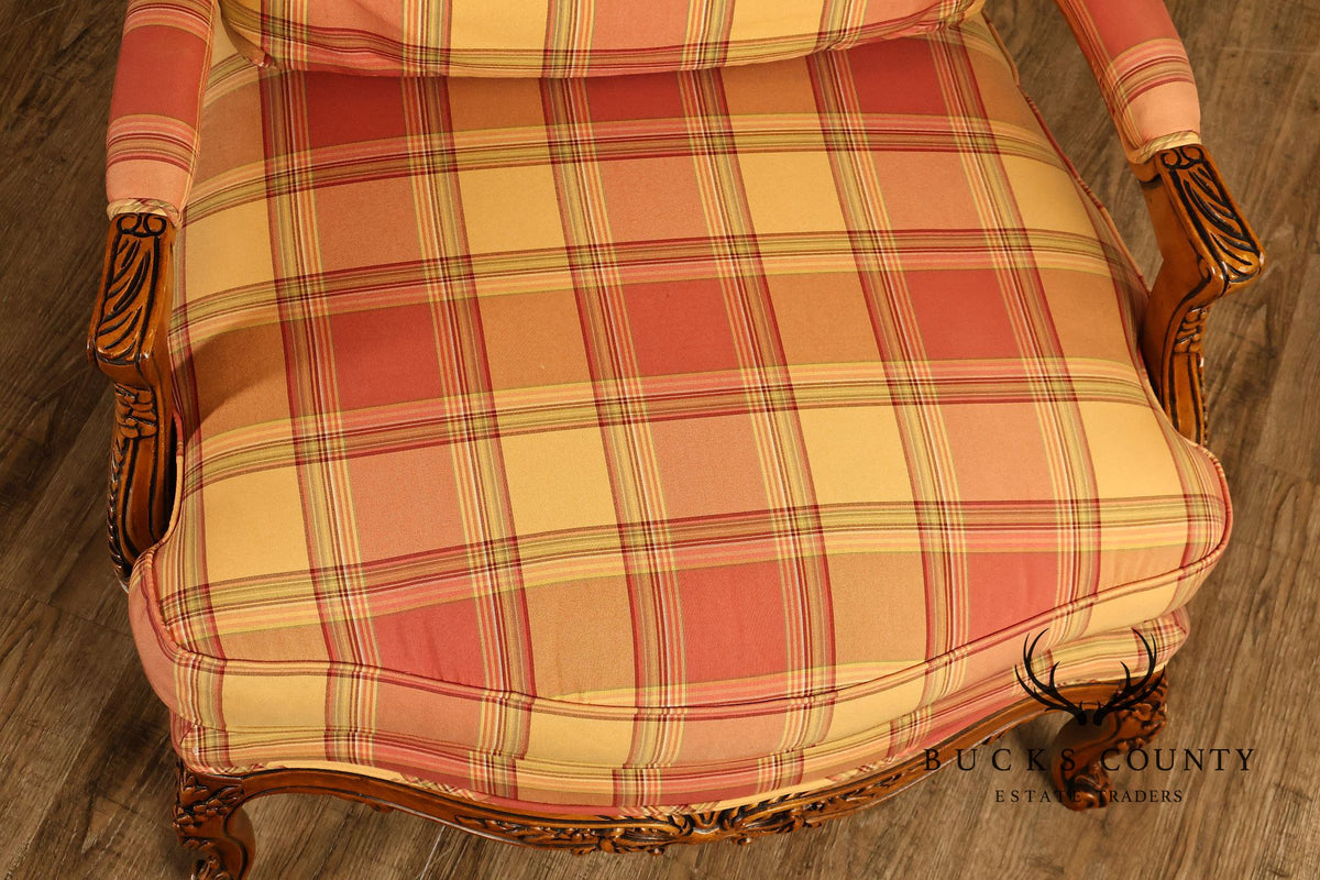 Sherrill Furniture French Louis XV Style Pair of Lounge Chairs with Ottomans