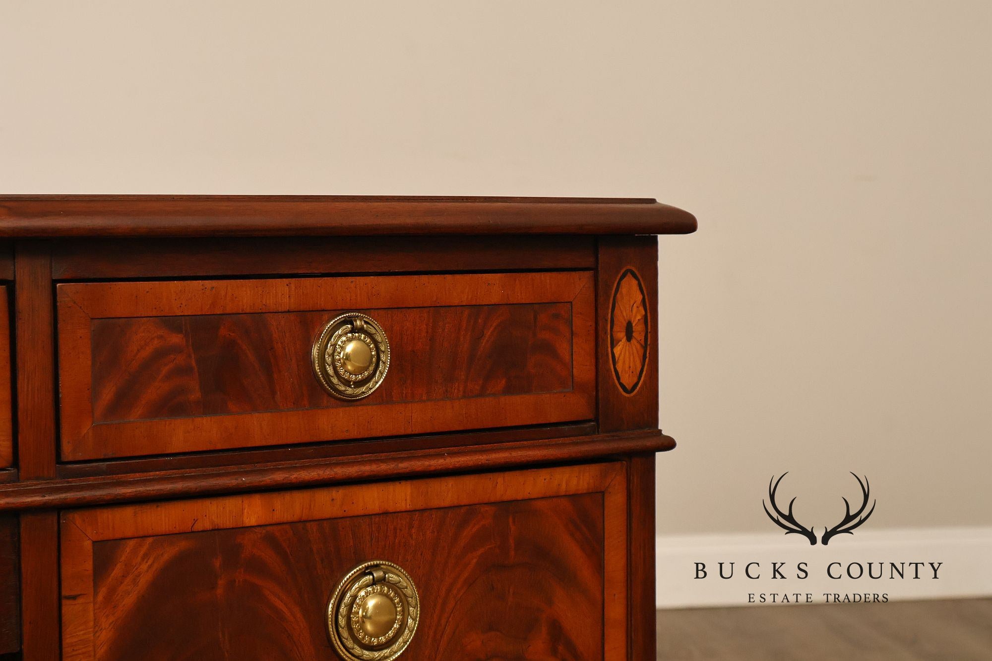 Hekman Traditional Mahogany Inlaid Seven Drawer Executive Desk