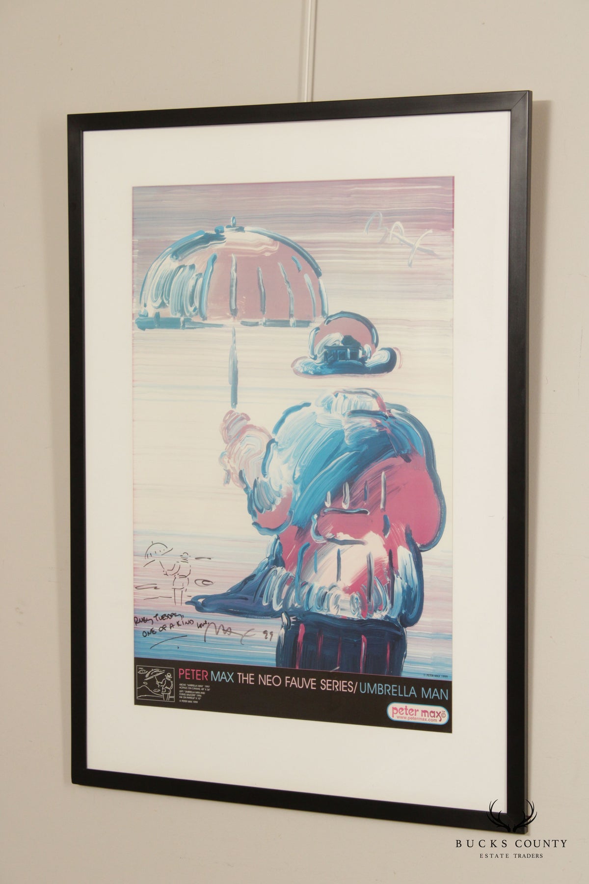Peter Max 'Umbrella Man' Poster Print, Custom Framed