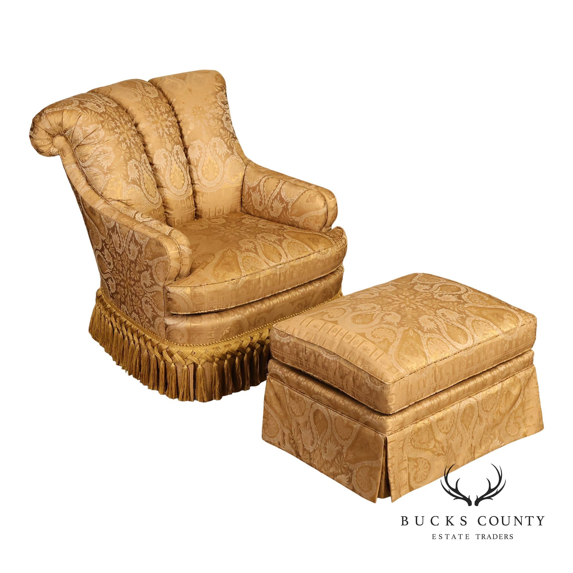 TRS Furniture Traditional Gold D amask Upholstered Lounge Chair And Ottoman