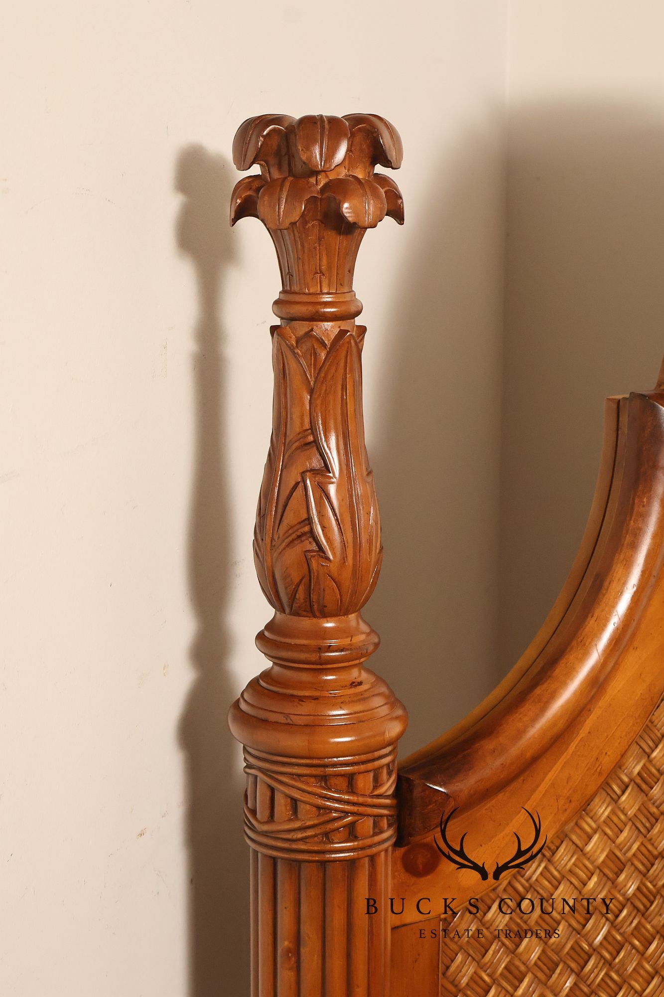 Tropical British Colonial Style Carved Wood Queen Poster Bed