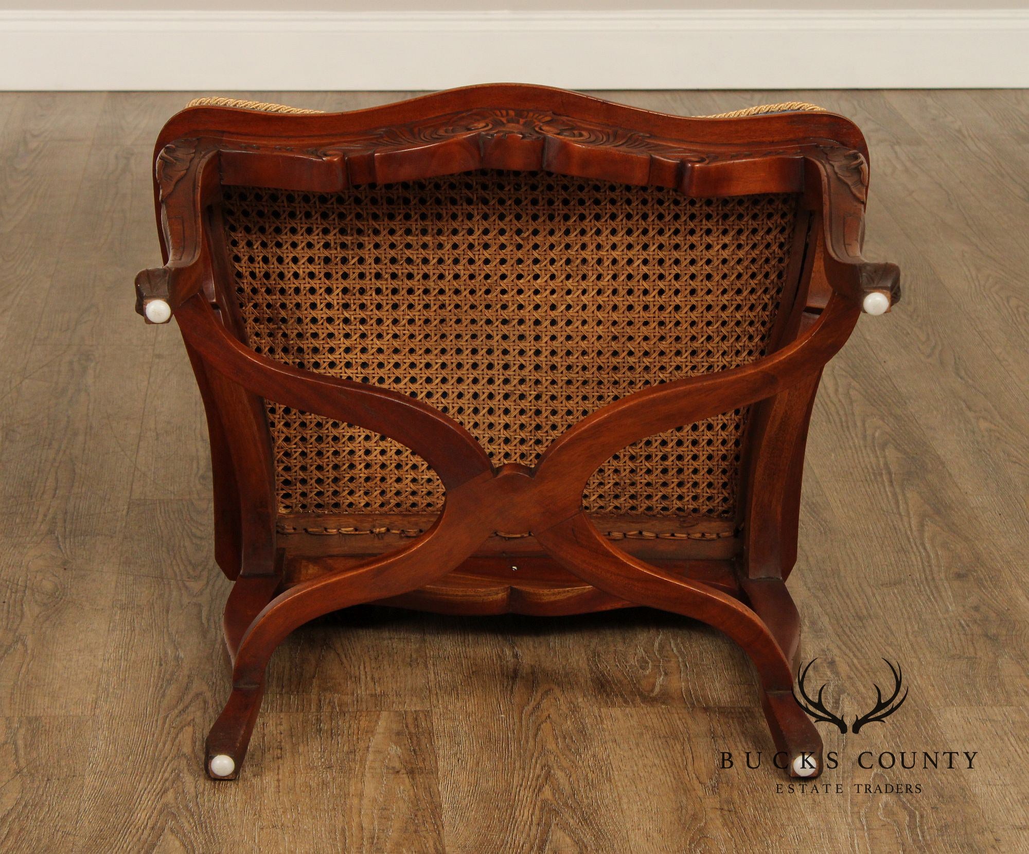 French Louis XV Style Carved Mahogany and Cane Armchair