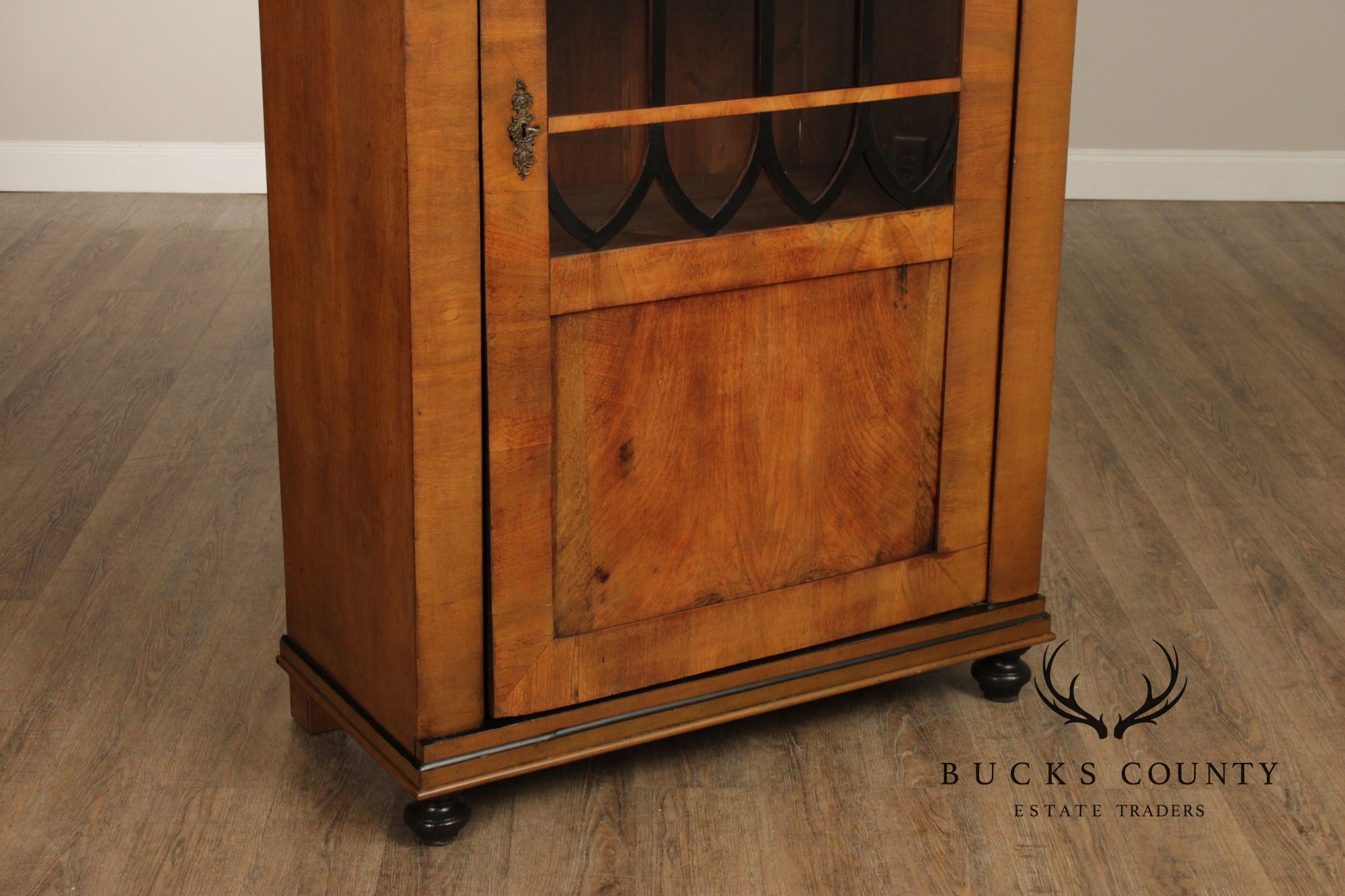 Antique Biedermeier Glass Door Walnut Bookcase