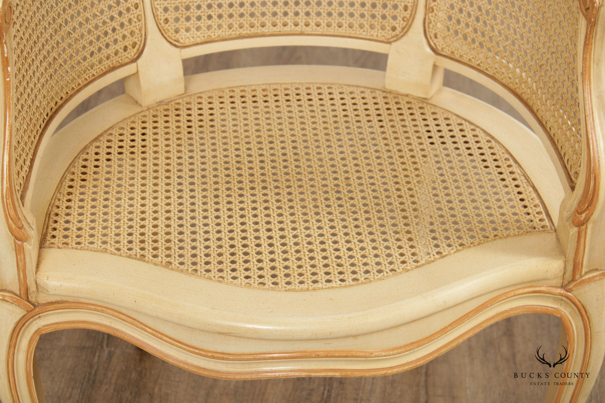Kindel French Louis XV Style Cane Barrel Back Accent Chair