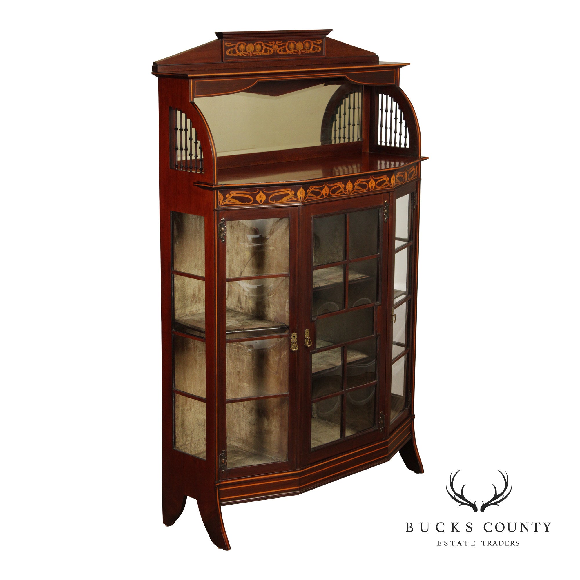 Art Nouveau Antique Inlaid Mahogany Display Case