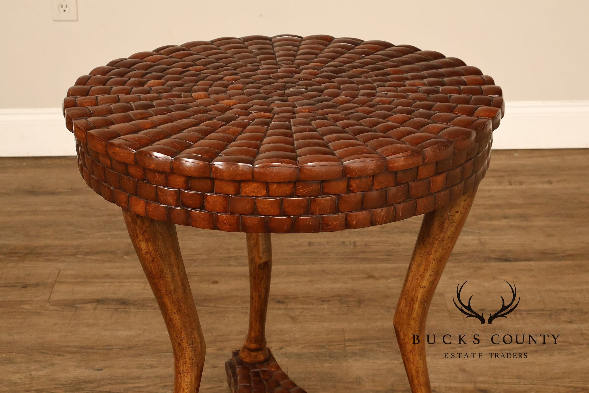 Maitland-Smith Pair Of Woven Top Round End Tables