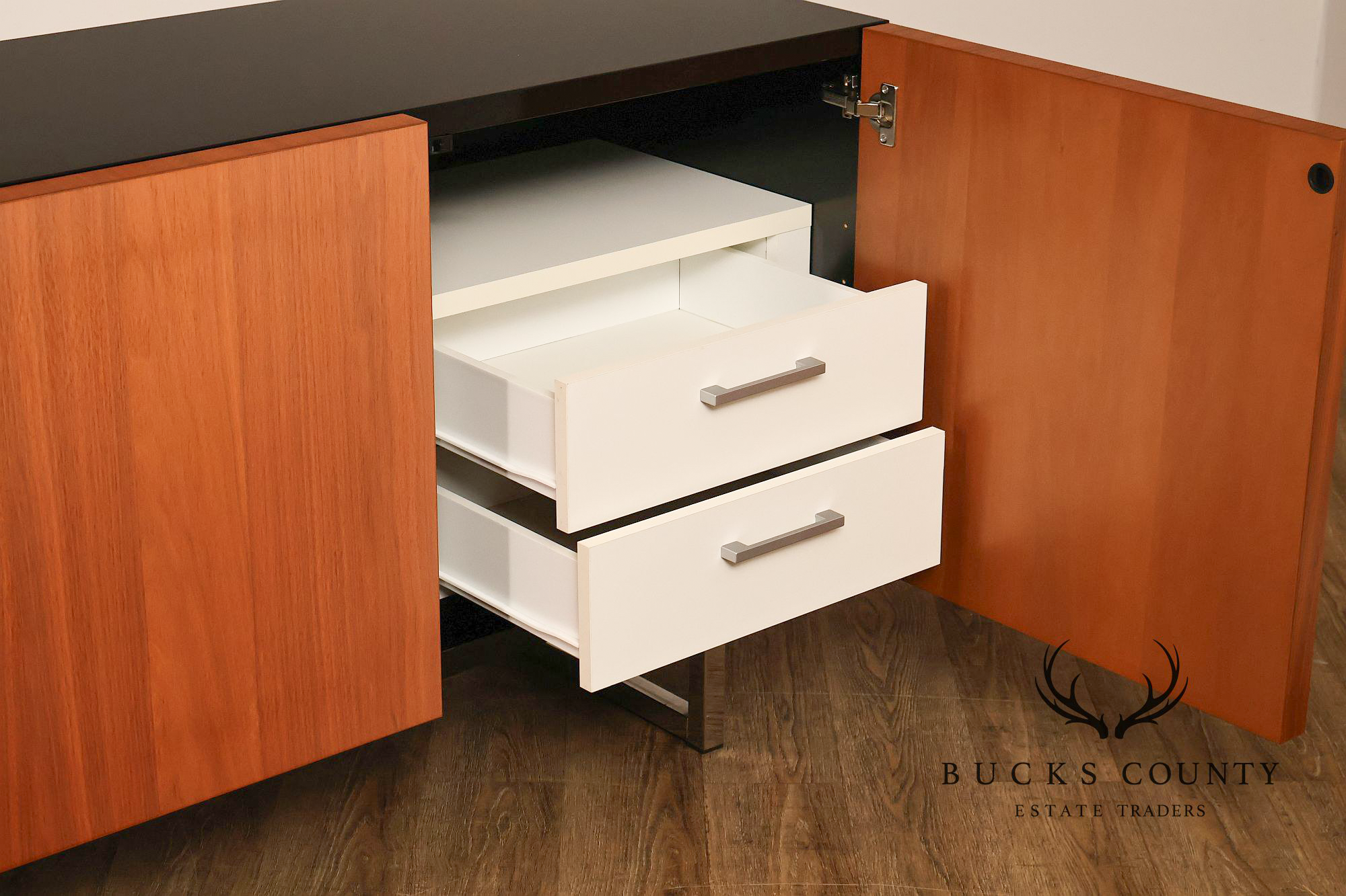 Mid Century Modern Black Top Credenza