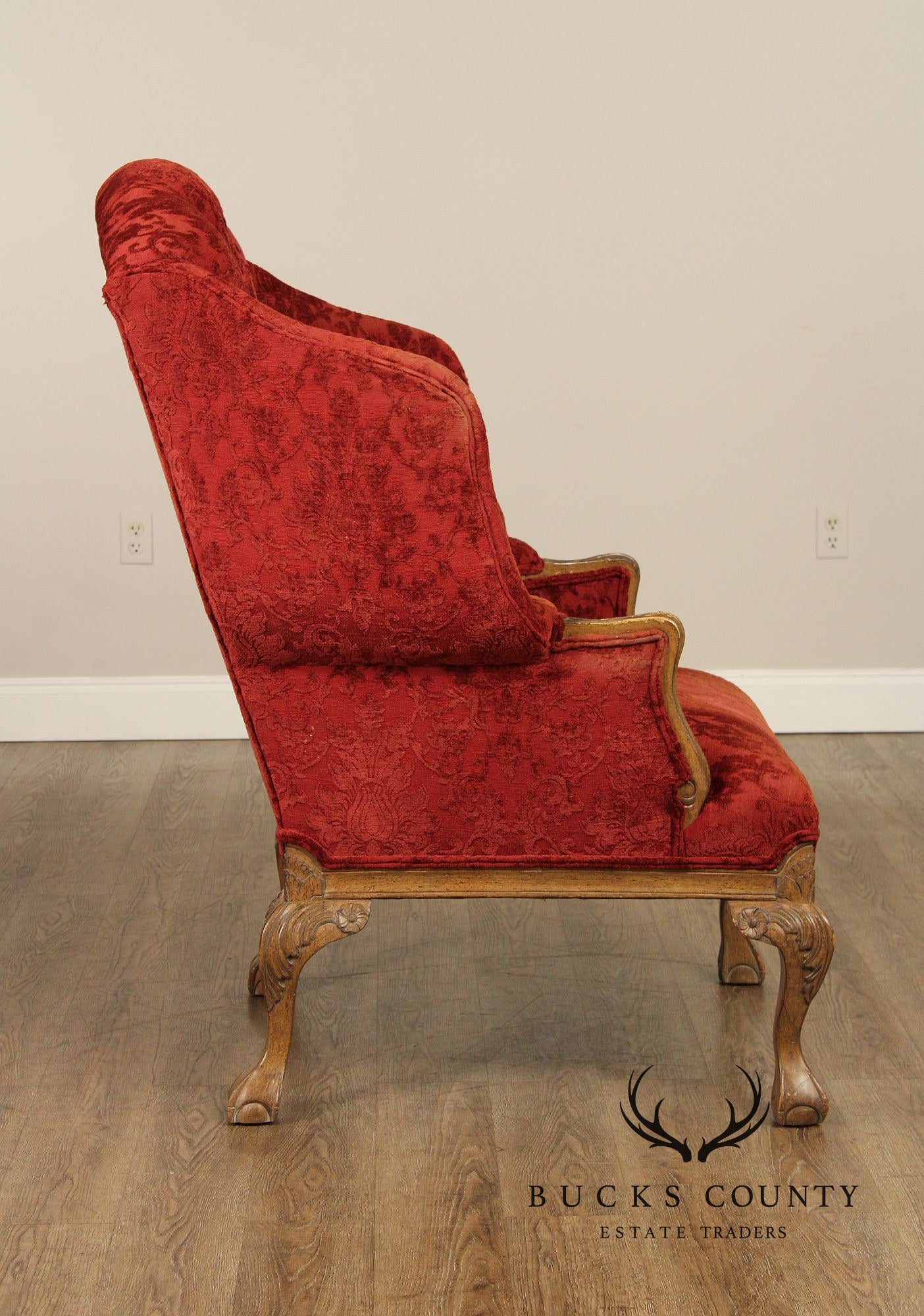 Georgian Style Pair of Wingback Armchairs and Ottoman