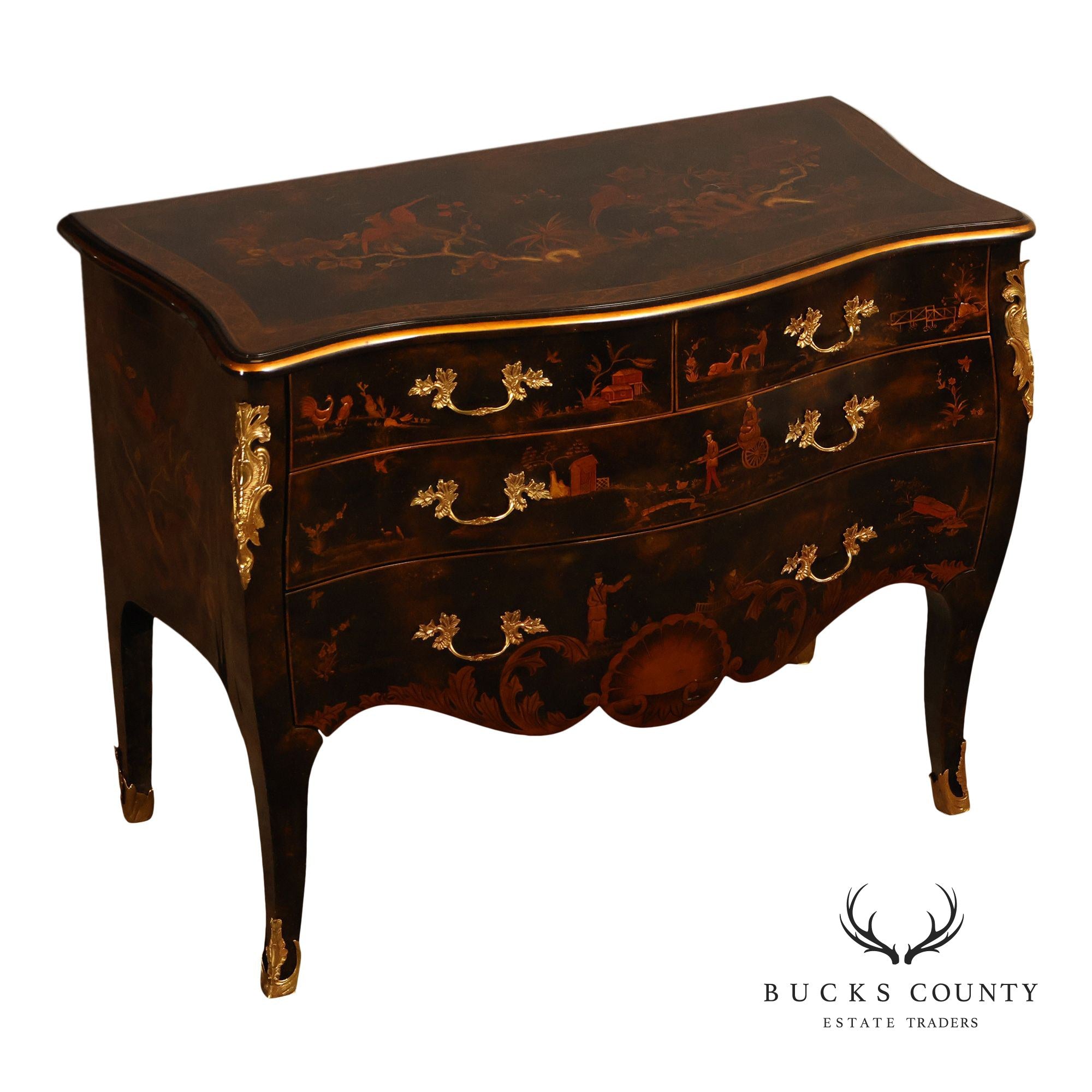 Maitland Smith Chinoiserie Hand Painted Bombe Chest