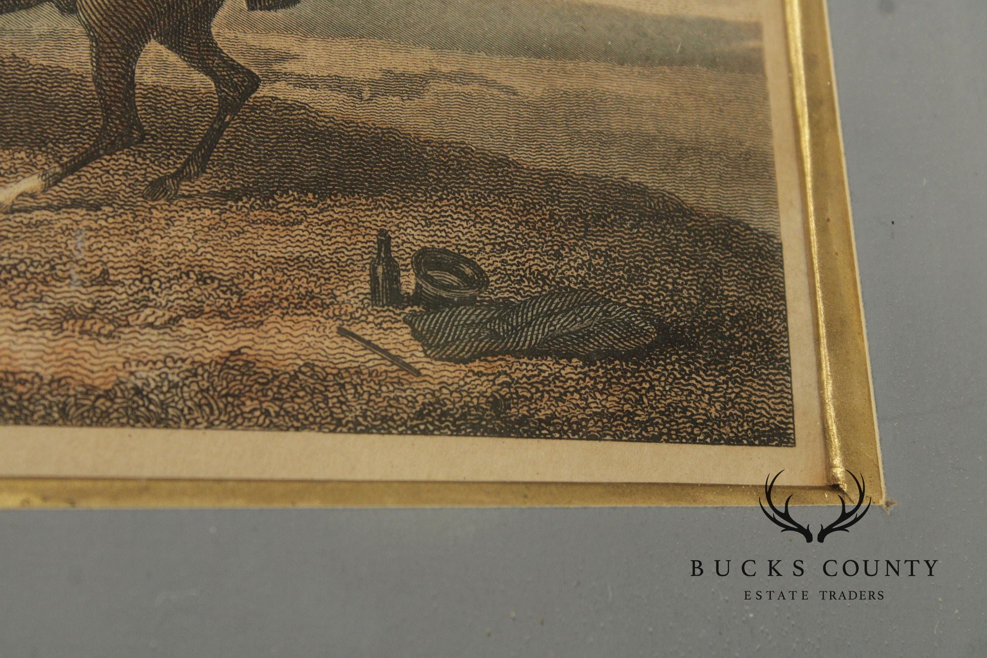 English Traditional Antique Framed Equestrian Print, 'Rubbing Down'